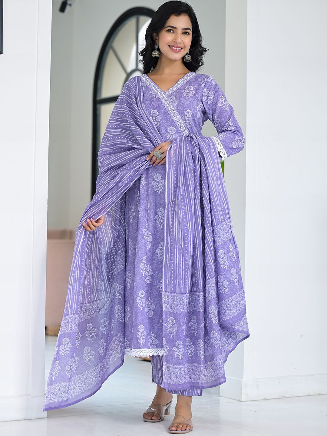 Benaaz Ethnic Motifs Printed Pure Cotton Anarkali Kurta With Trousers & Dupatta, Purple
Benaaz Ethnic Motifs Printed Pure Cotton Anarkali Kurta With Trousers & Dupatta, Purple