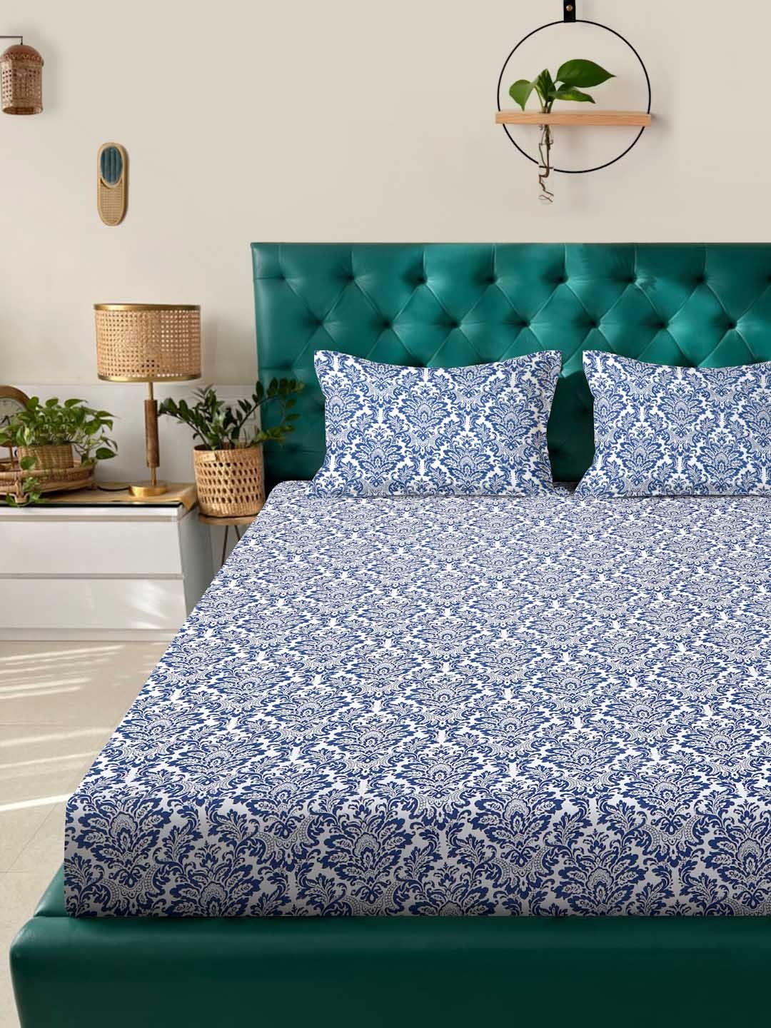 ROSARA HOME Navy Blue & White Floral Pure Cotton 200 TC Queen Bedsheet with 2 Pillow Covers
ROSARA HOME Navy Blue & White Floral Pure Cotton 200 TC Queen Bedsheet with 2 Pillow Covers