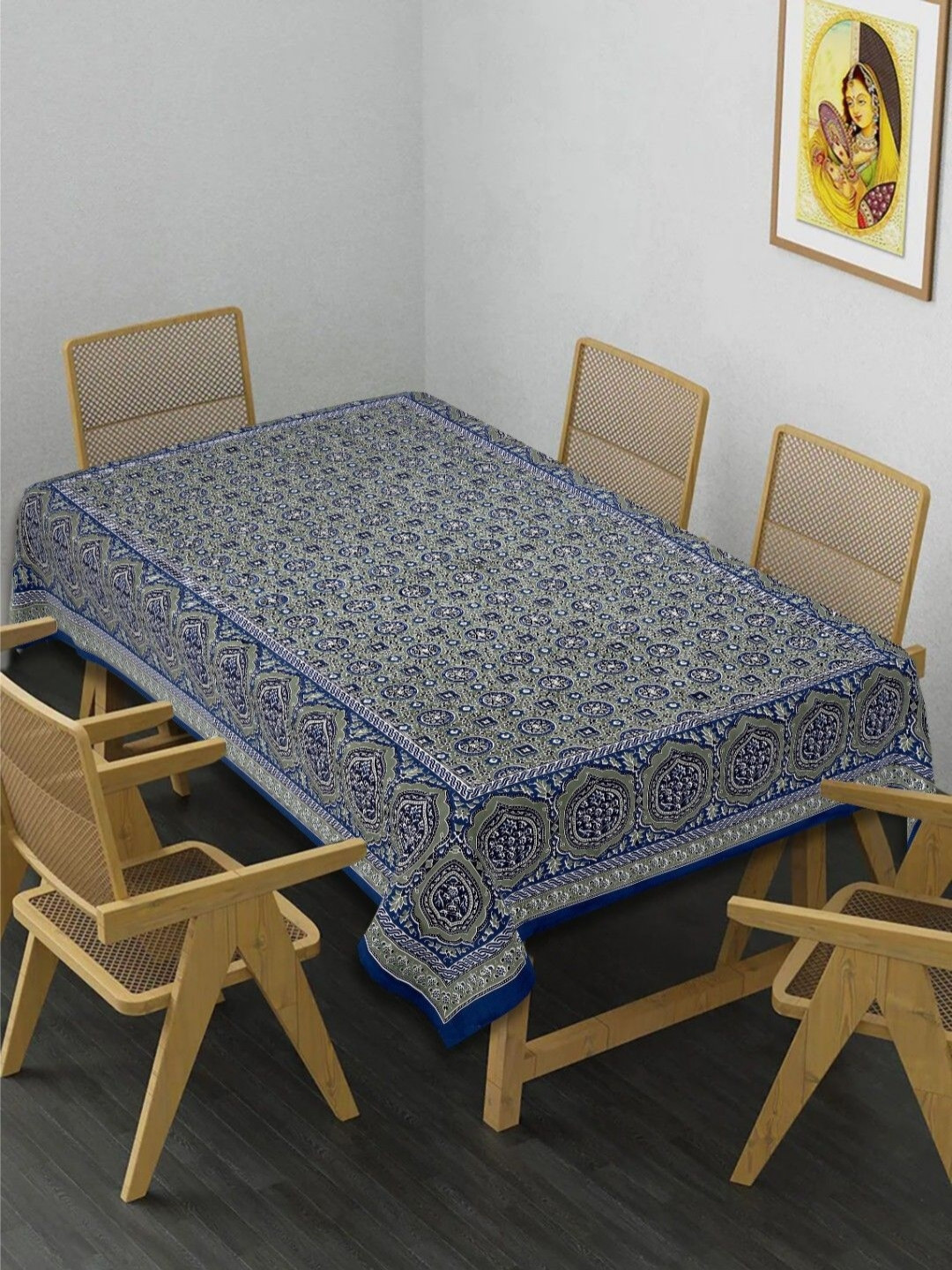 INDHOME LIFE Blue & White Ethnic Motifs Printed 210 TC Cotton 6-Seater Table Cover 
INDHOME LIFE Blue & White Ethnic Motifs Printed 210 TC Cotton 6-Seater Table Cover