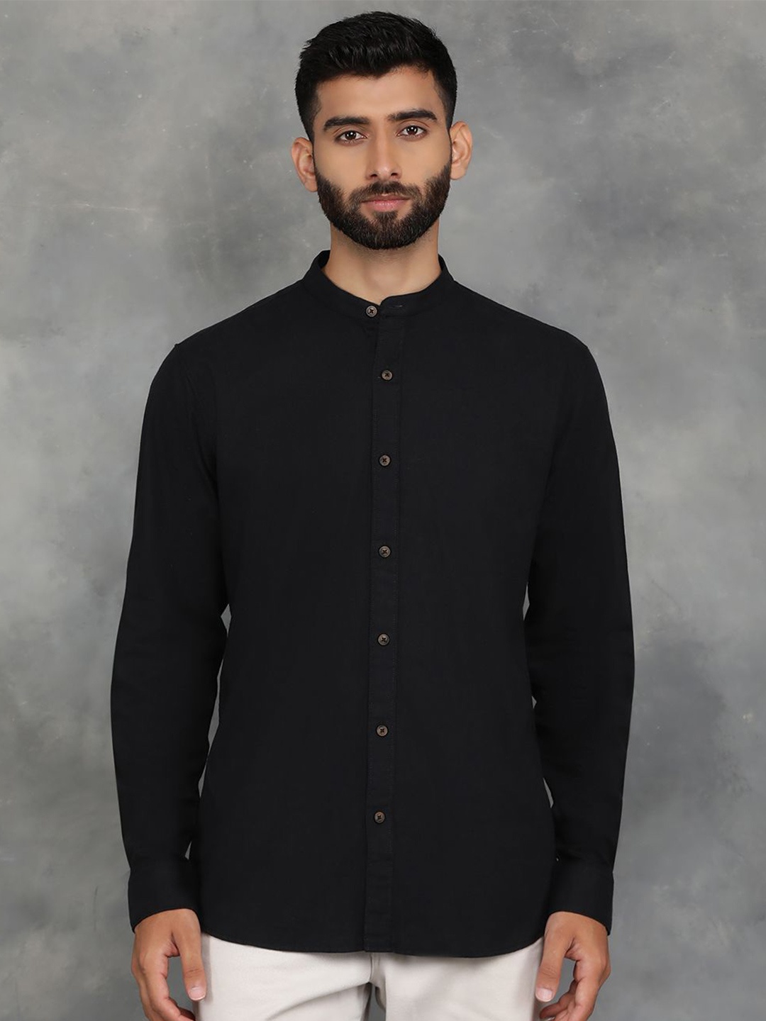 JADE BLUE Men Mandarin Collar Solid Printed Cotton Linen Slim Fit Casual Shirt, Black
JADE BLUE Men Mandarin Collar Solid Printed Cotton Linen Slim Fit Casual Shirt, Black