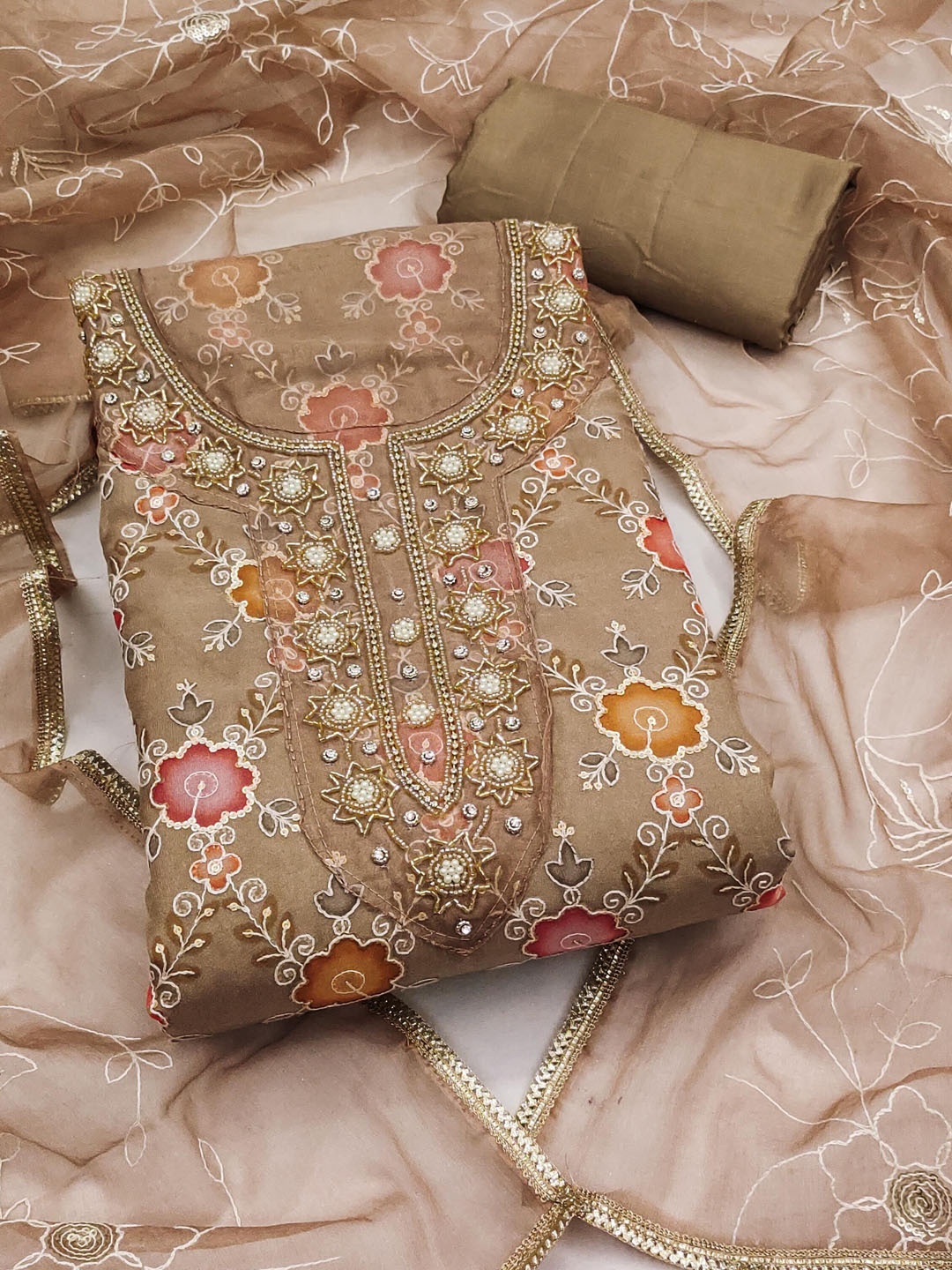 KIMISHA Floral Embellished Beads and Stones Organza Unstitched Dress Material, Brown
KIMISHA Floral Embellished Beads and Stones Organza Unstitched Dress Material, Brown