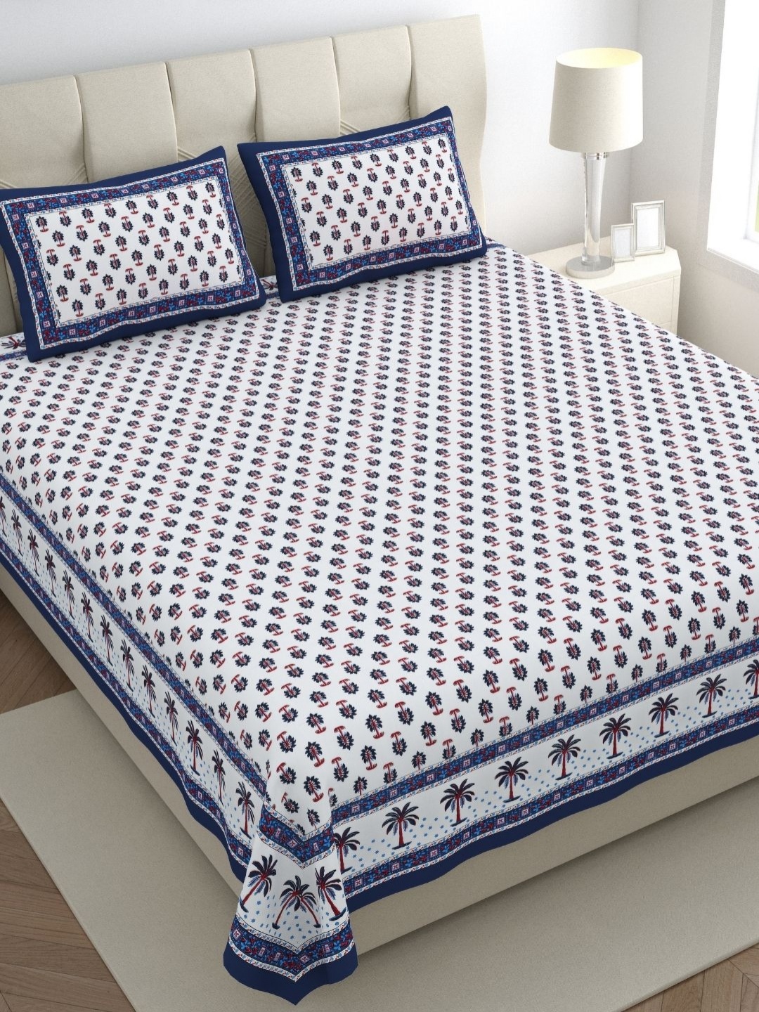 The Craft Monk Blue & White Ethnic 300TC Pure Cotton Super King Bedsheet & 2 Pillow Covers
The Craft Monk Blue & White Ethnic 300TC Pure Cotton Super King Bedsheet & 2 Pillow Covers