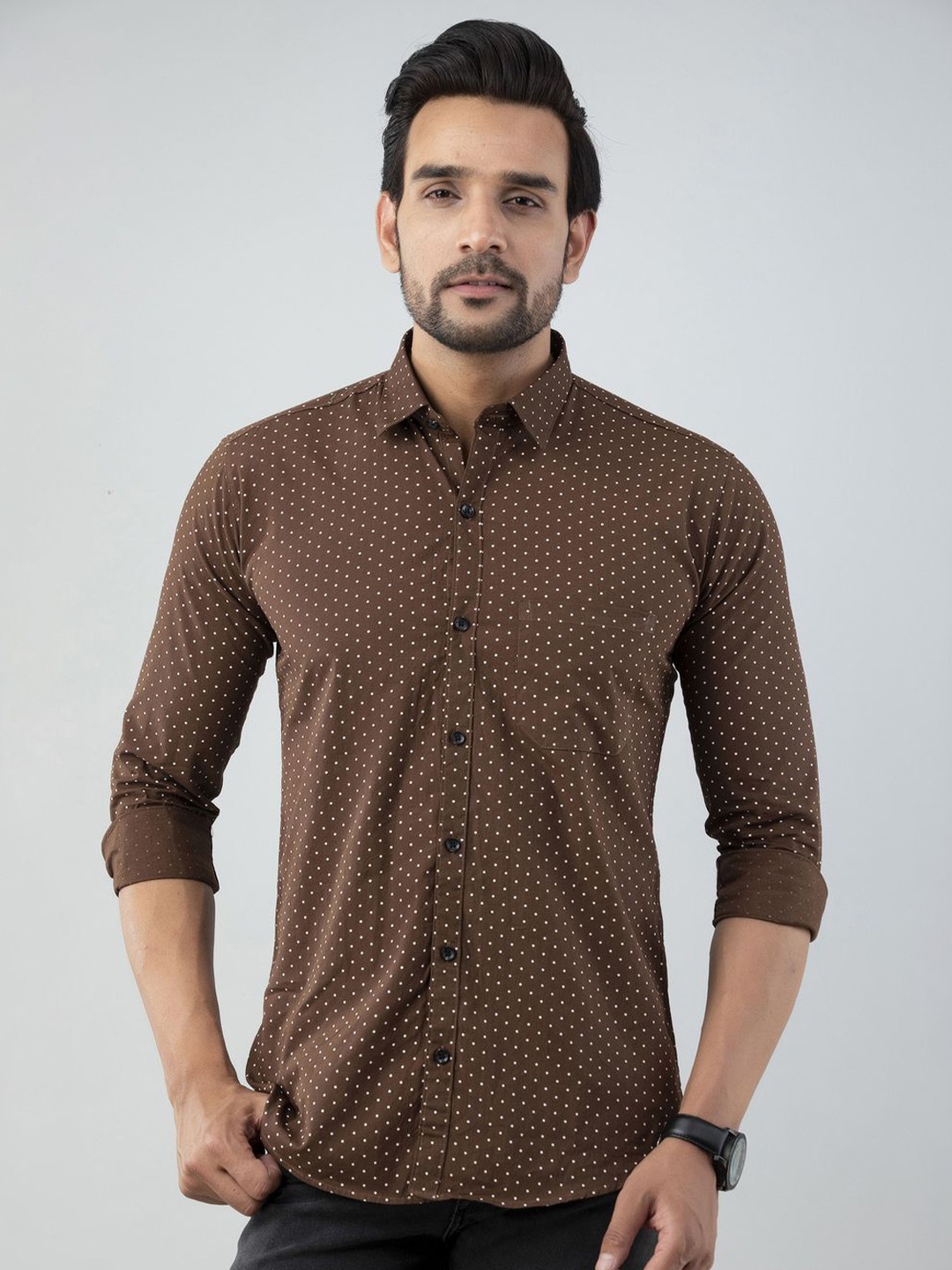 Vcom Men Classic Spread Collar Polka Dots Printed Cotton Slim Fit Casual Shirt, Brown
Vcom Men Classic Spread Collar Polka Dots Printed Cotton Slim Fit Casual Shirt, Brown