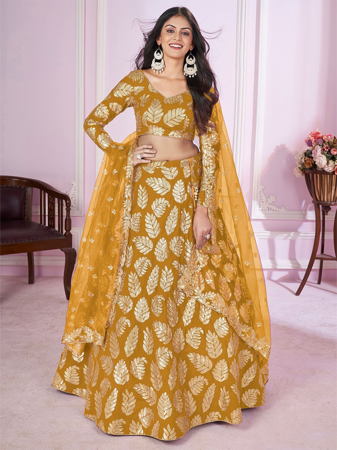 FABPIXEL Embroidered Sequinned Semi-Stitched Lehenga & Unstitched Blouse With Dupatta, Yellow
FABPIXEL Embroidered Sequinned Semi-Stitched Lehenga & Unstitched Blouse With Dupatta, Yellow