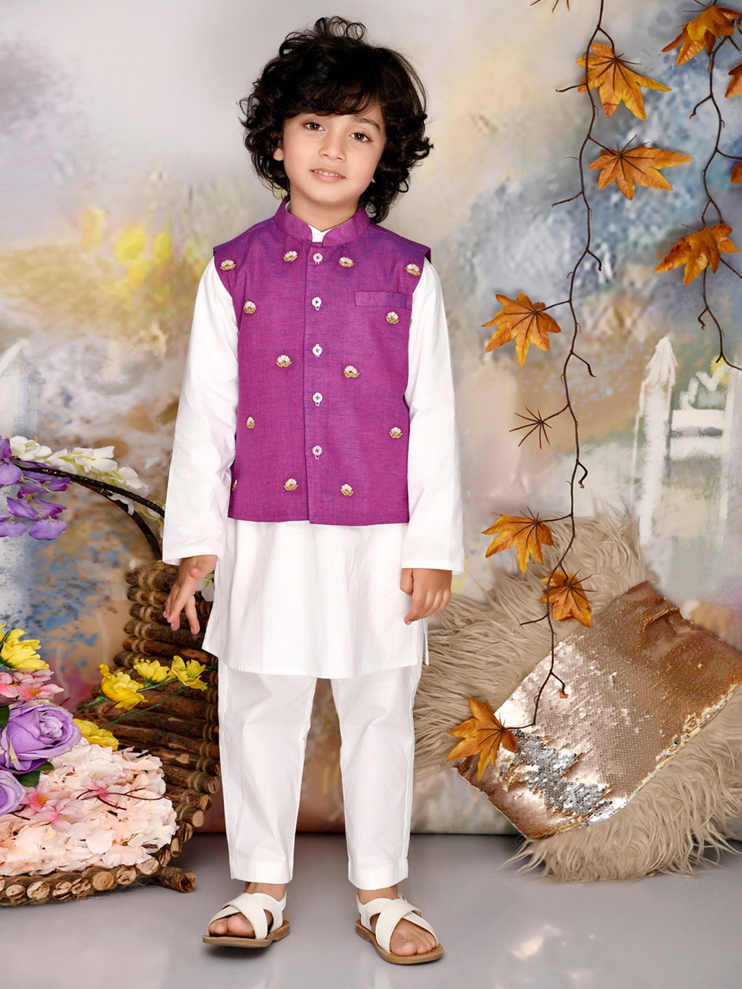 MUDKID Boys Long Sleeves Pure Cotton Kurta With Pyjama With Nehru Jacket Set, Purple
MUDKID Boys Long Sleeves Pure Cotton Kurta With Pyjama With Nehru Jacket Set, Purple