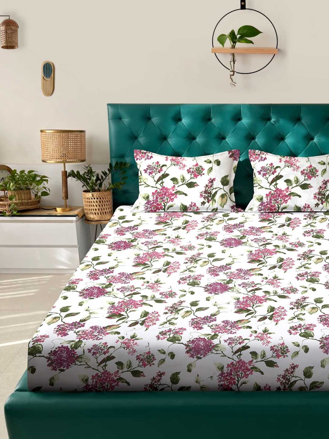 ROSARA HOME White & Green Floral Pure Cotton 200 TC King Bedsheet with 2 Pillow Covers
ROSARA HOME White & Green Floral Pure Cotton 200 TC King Bedsheet with 2 Pillow Covers
