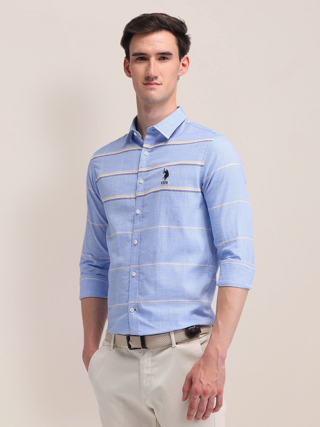 U.S. Polo Assn. Men Classic Spread Collar Horizontal Striped Cotton Casual Shirt, Blue
U.S. Polo Assn. Men Classic Spread Collar Horizontal Striped Cotton Casual Shirt, Blue