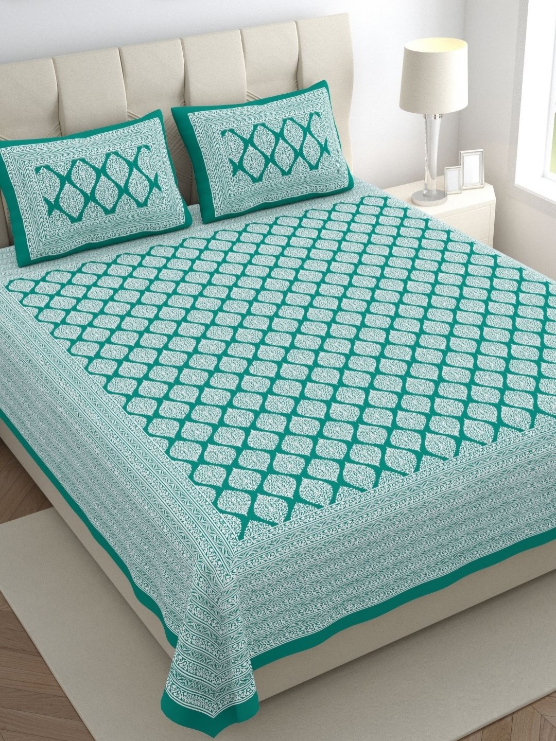 The Craft Monk Green & White Ethnic 300TC Pure Cotton King Bedsheet & 2 Pillow Covers
The Craft Monk Green & White Ethnic 300TC Pure Cotton King Bedsheet & 2 Pillow Covers