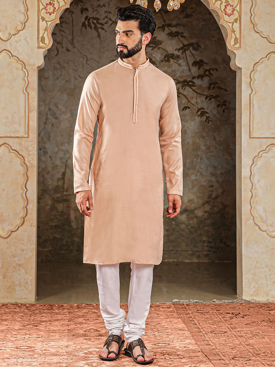 HOUSE OF DEYANN Mandarin Collar Thread Work Jacquard Weave Straight Kurta with Churidar, Pink
HOUSE OF DEYANN Mandarin Collar Thread Work Jacquard Weave Straight Kurta with Churidar, Pink