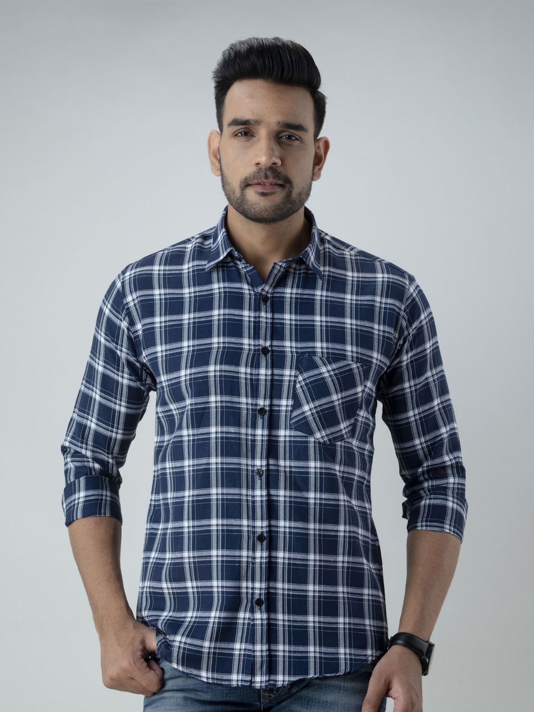 Vcom Men Classic Spread Collar Tartan Checked Cotton Slim Fit Casual Shirt, Navy blue
Vcom Men Classic Spread Collar Tartan Checked Cotton Slim Fit Casual Shirt, Navy blue