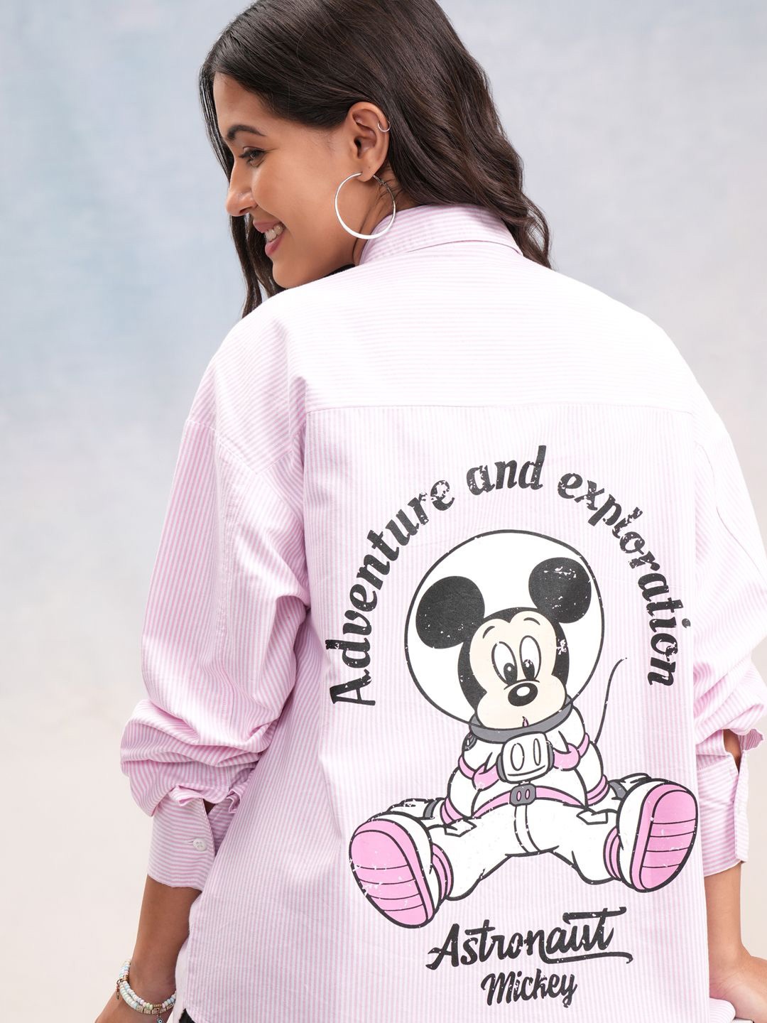 Street By Tokyo Talkies Disney Women Mickey Mouse Striped Oversized Shirt, Pink
Street By Tokyo Talkies Disney Women Mickey Mouse Striped Oversized Shirt, Pink