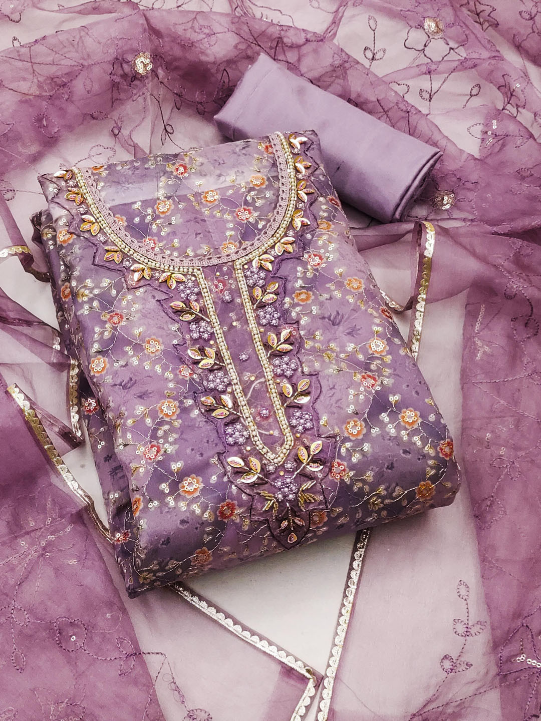 KIMISHA Floral Embellished Beads and Stones Organza Unstitched Dress Material, Lavender
KIMISHA Floral Embellished Beads and Stones Organza Unstitched Dress Material, Lavender
