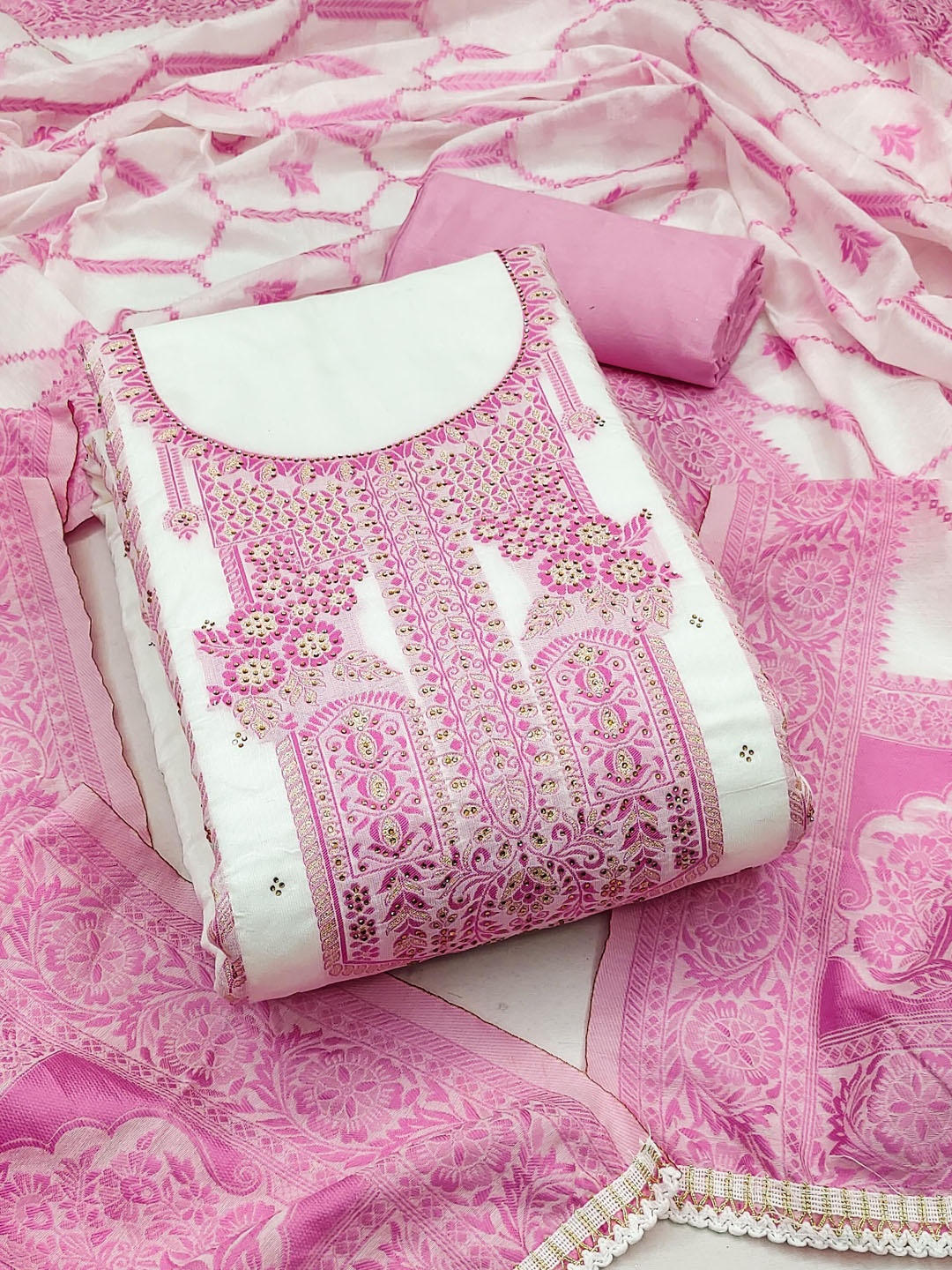 KIMISHA Ethnic Motifs Woven Design Beads and Stones Pure Cotton Unstitched Dress Material, Pink
KIMISHA Ethnic Motifs Woven Design Beads and Stones Pure Cotton Unstitched Dress Material, Pink