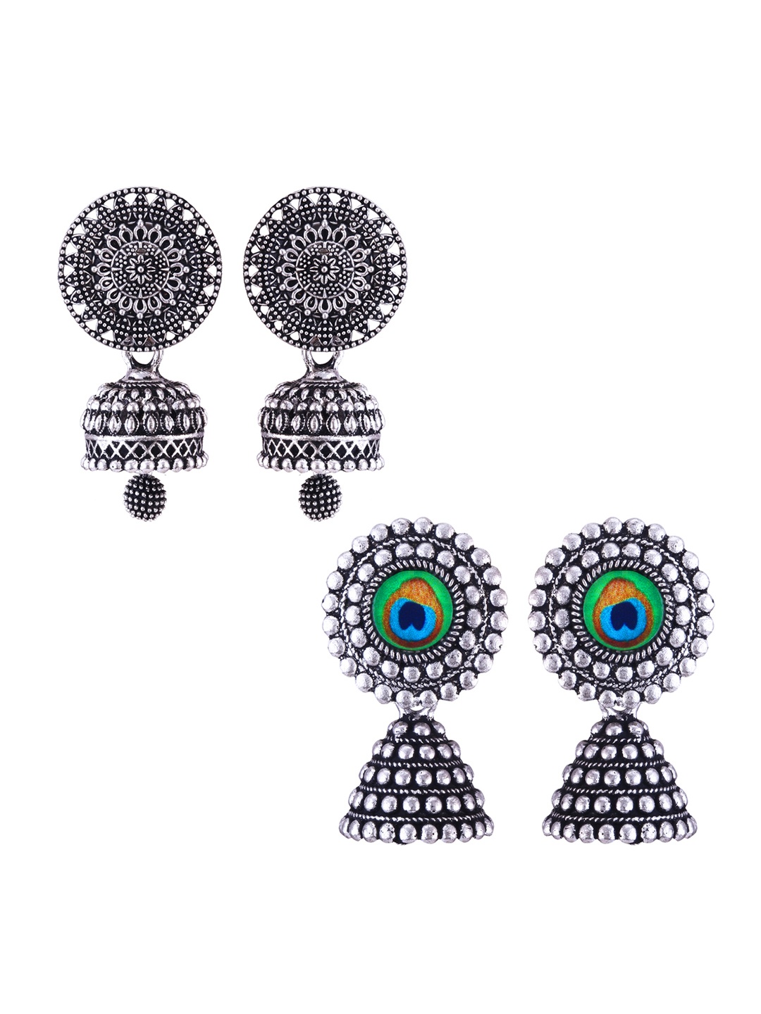 DIVASTRI Set Of 2 Silver-Plated Stones Studded and Beaded Floral Oxidised Jhumkas
DIVASTRI Set Of 2 Silver-Plated Stones Studded and Beaded Floral Oxidised Jhumkas