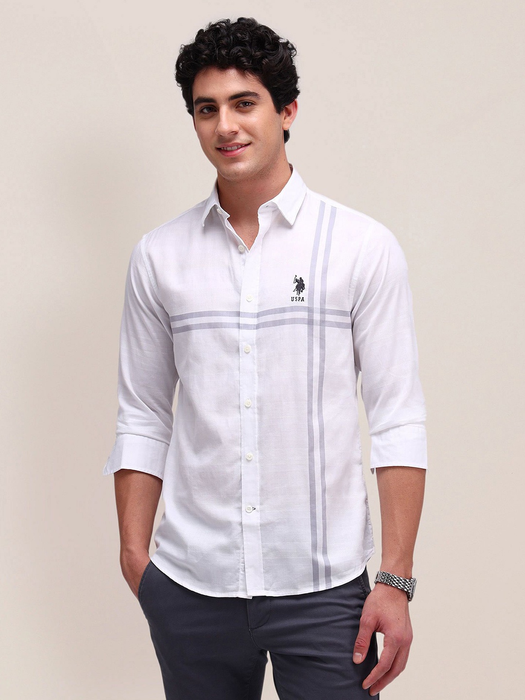 U.S. Polo Assn. Men Classic Spread Collar Horizontal Striped Cotton Casual Shirt, White
U.S. Polo Assn. Men Classic Spread Collar Horizontal Striped Cotton Casual Shirt, White