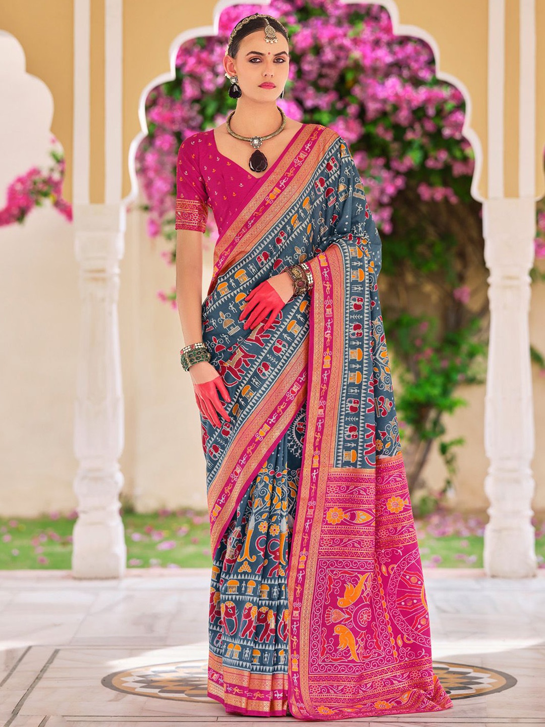 Anouk Warli Zari Grey Silk Blend Ethnic Printed Festive Wear Saree with Matching Blouse
Anouk Warli Zari Grey Silk Blend Ethnic Printed Festive Wear Saree with Matching Blouse