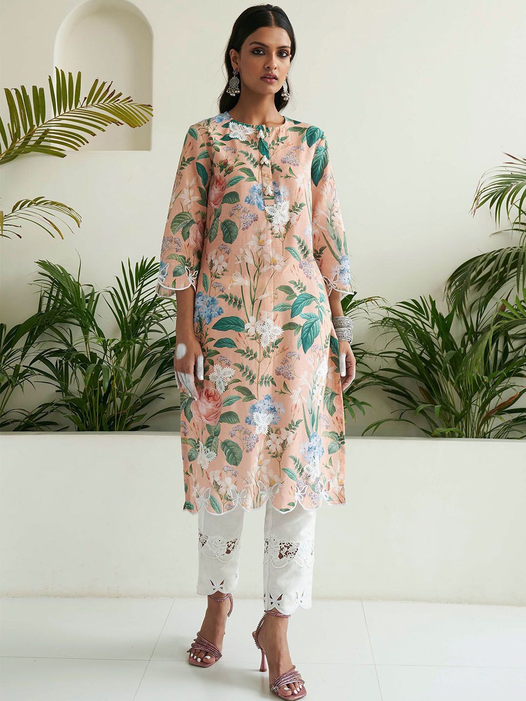 Sage Saga Floral Printed Pure Cotton Straight Kurta With Palazzos & Dupatta, Peach
Sage Saga Floral Printed Pure Cotton Straight Kurta With Palazzos & Dupatta, Peach