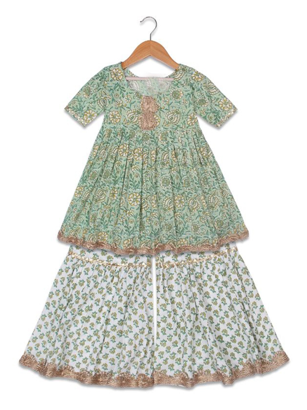 AATYA KIIDS Girls Floral Printed Regular Pure Cotton A-Line Kurta with Sharara, Blue
AATYA KIIDS Girls Floral Printed Regular Pure Cotton A-Line Kurta with Sharara, Blue