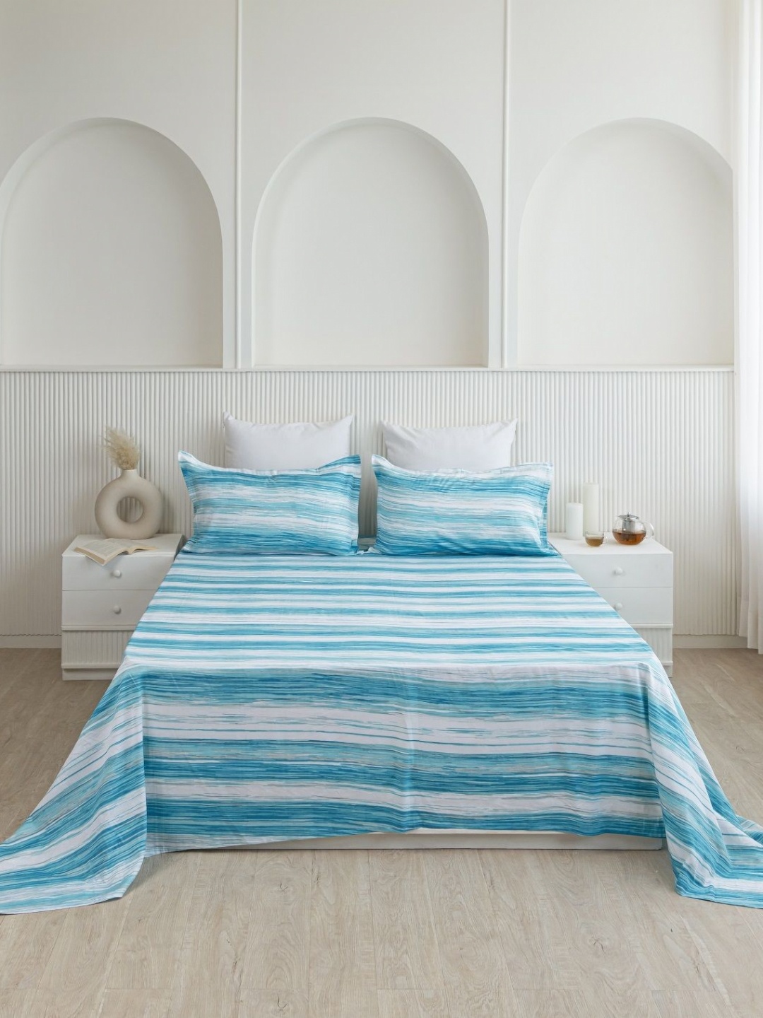 HOMEMONDE Turquoise Blue & White Striped 210 TC Queen Bedsheet with 2 Pillow Covers
HOMEMONDE Turquoise Blue & White Striped 210 TC Queen Bedsheet with 2 Pillow Covers