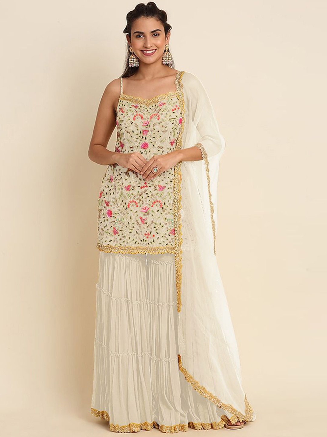 ASISA Floral Embroidered Sequinned Georgette Semi-Stitched Dress Material, Off white
ASISA Floral Embroidered Sequinned Georgette Semi-Stitched Dress Material, Off white