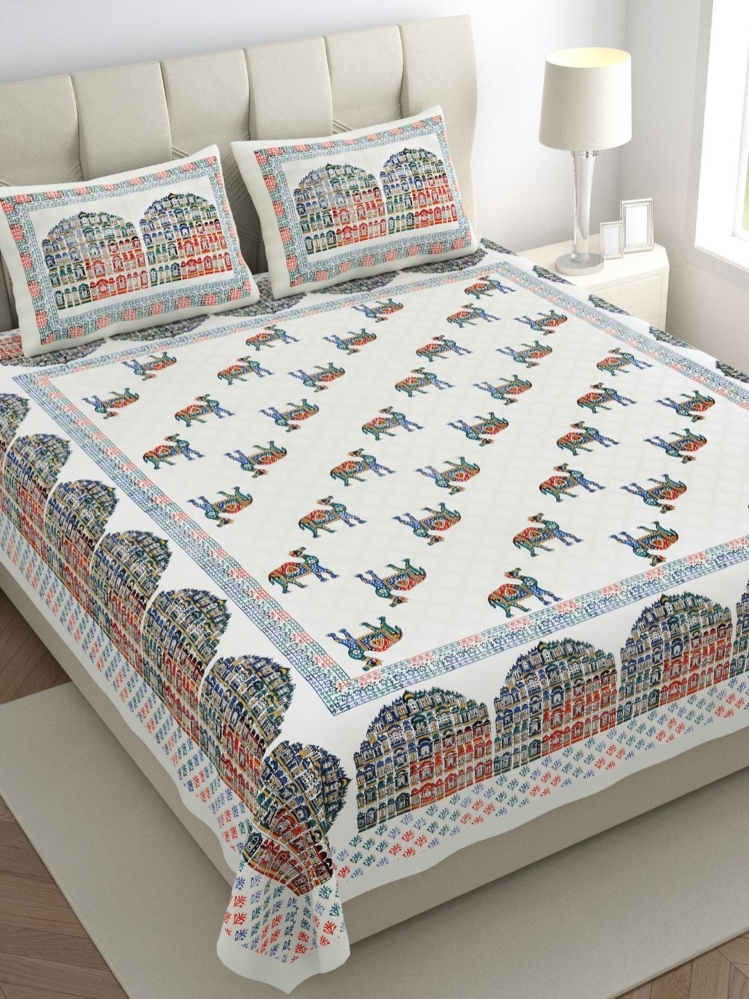 The Craft Monk White Satrangi Hawa Mahal Cotton 300TC SuperKing Bedsheet & 2 Pillow Covers
The Craft Monk White Satrangi Hawa Mahal Cotton 300TC SuperKing Bedsheet & 2 Pillow Covers
