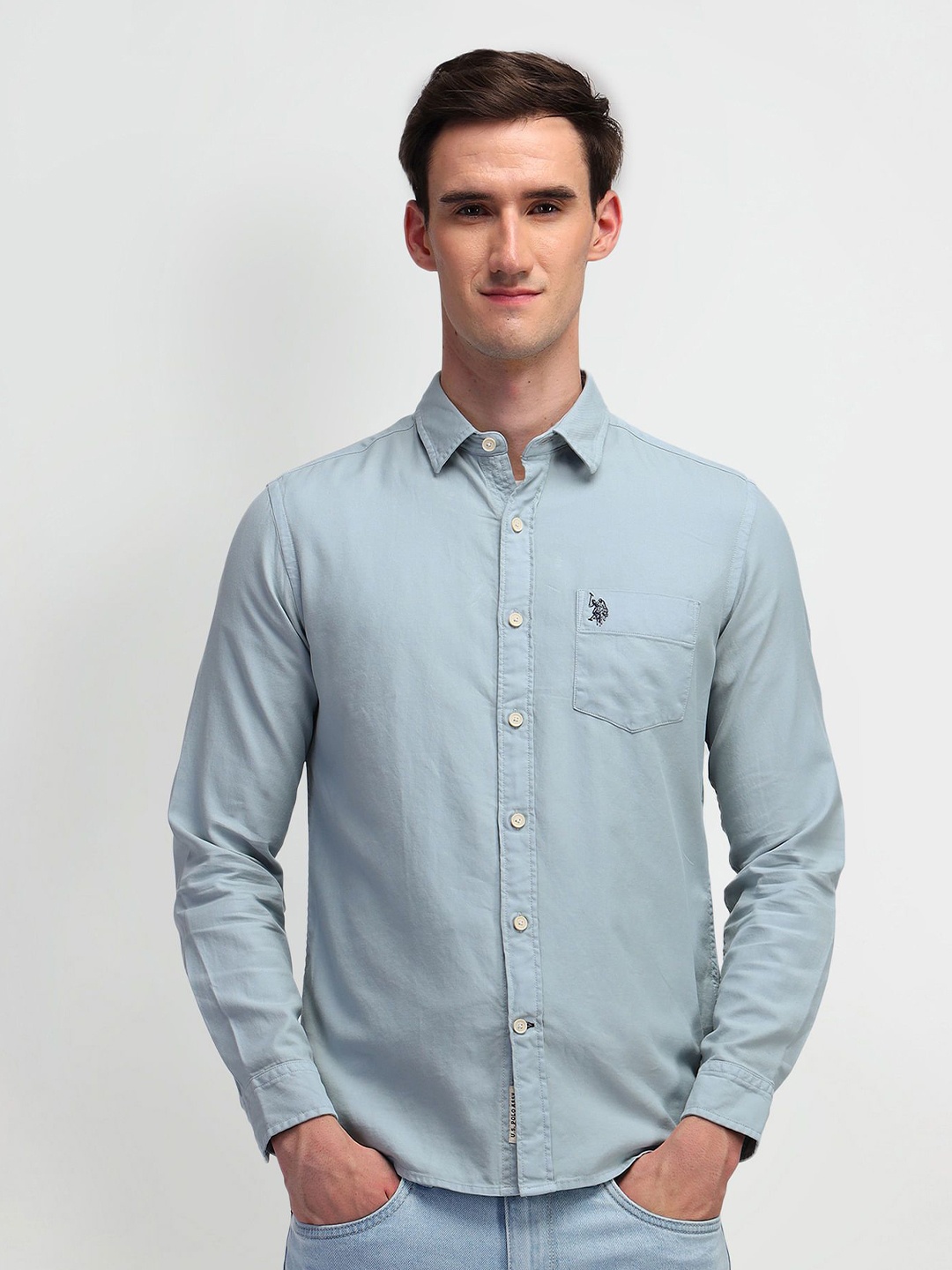U.S. Polo Assn. Denim Co. Men Comfort Spread Collar Solid Cotton Slim Fit Casual Shirt, Blue
U.S. Polo Assn. Denim Co. Men Comfort Spread Collar Solid Cotton Slim Fit Casual Shirt, Blue
