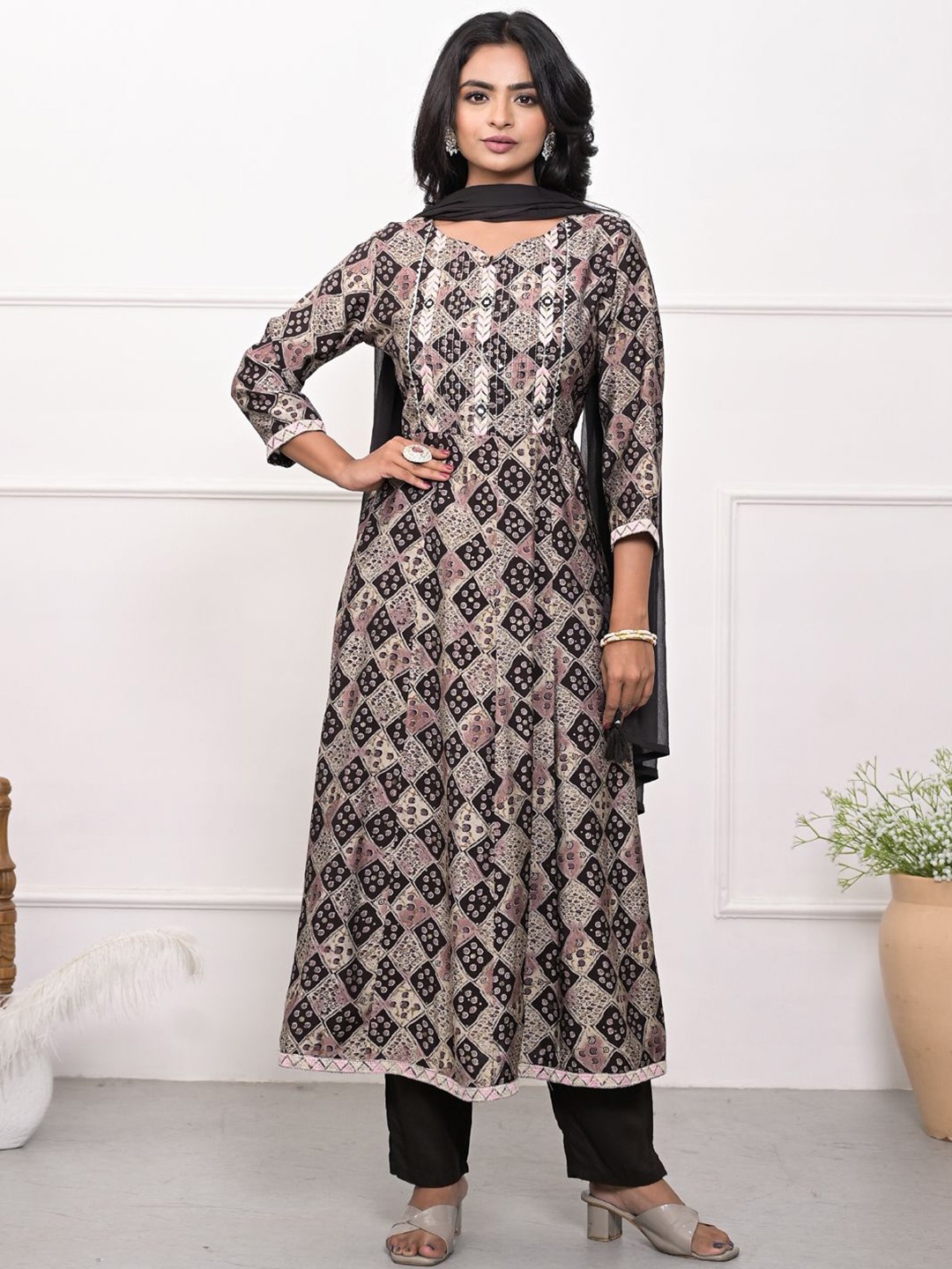 Readiprint Printed Thread Work Pure Silk Anarkali Kurta with Palazzos & Dupatta, Black
Readiprint Printed Thread Work Pure Silk Anarkali Kurta with Palazzos & Dupatta, Black