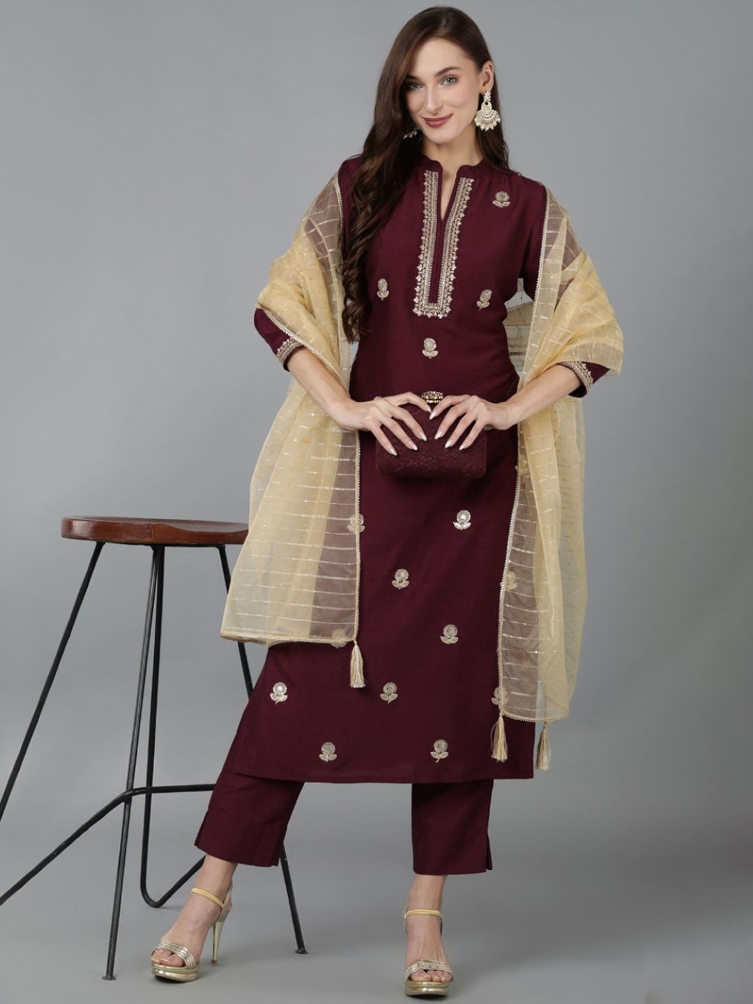 KALINI Women Embroidered Regular Sequinned Kurta with Trousers & With Dupatta, Magenta
KALINI Women Embroidered Regular Sequinned Kurta with Trousers & With Dupatta, Magenta