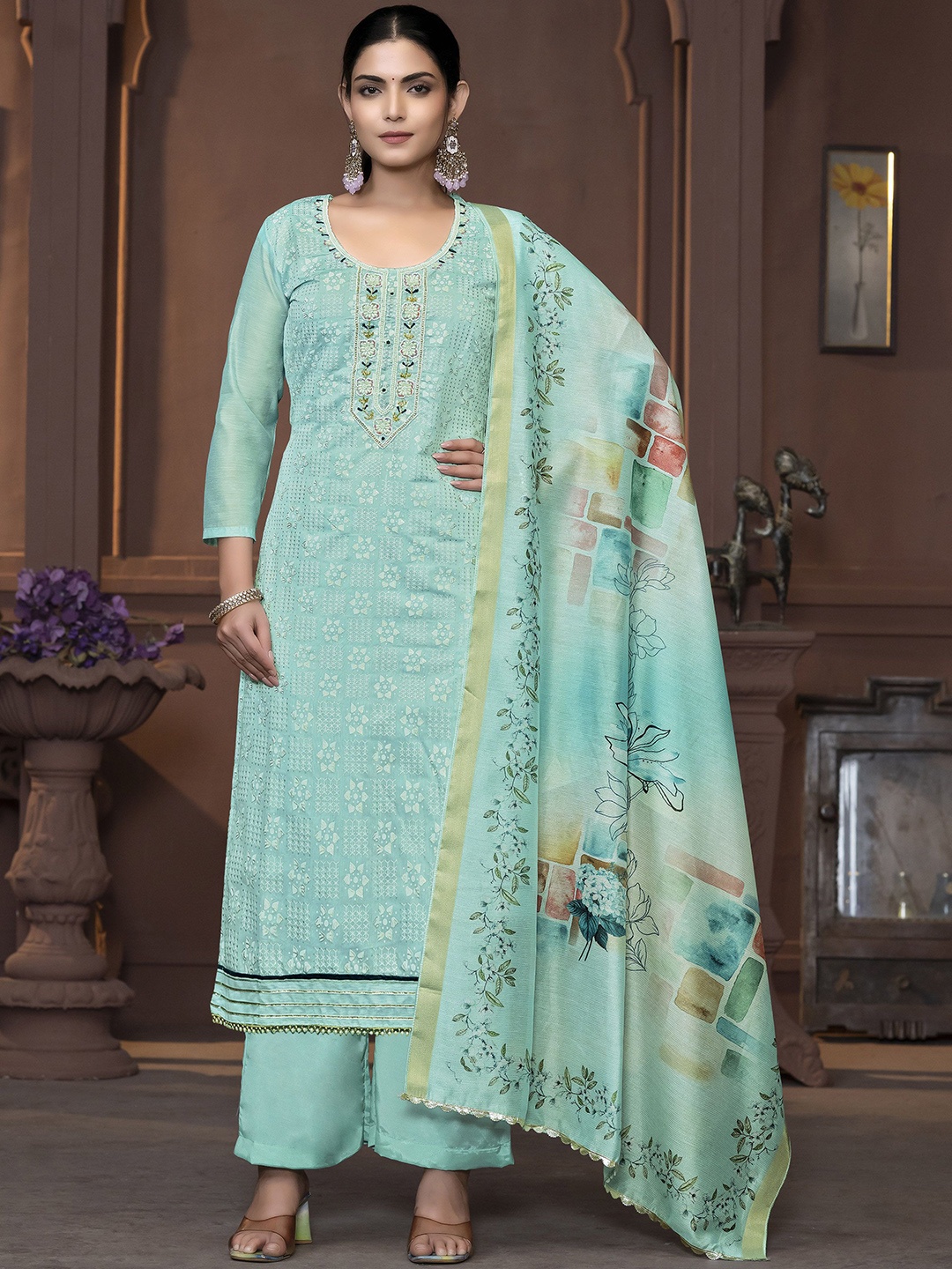 MANVAA Floral Embroidered Beads and Stones Detail Unstitched Dress Material, Sea green
MANVAA Floral Embroidered Beads and Stones Detail Unstitched Dress Material, Sea green