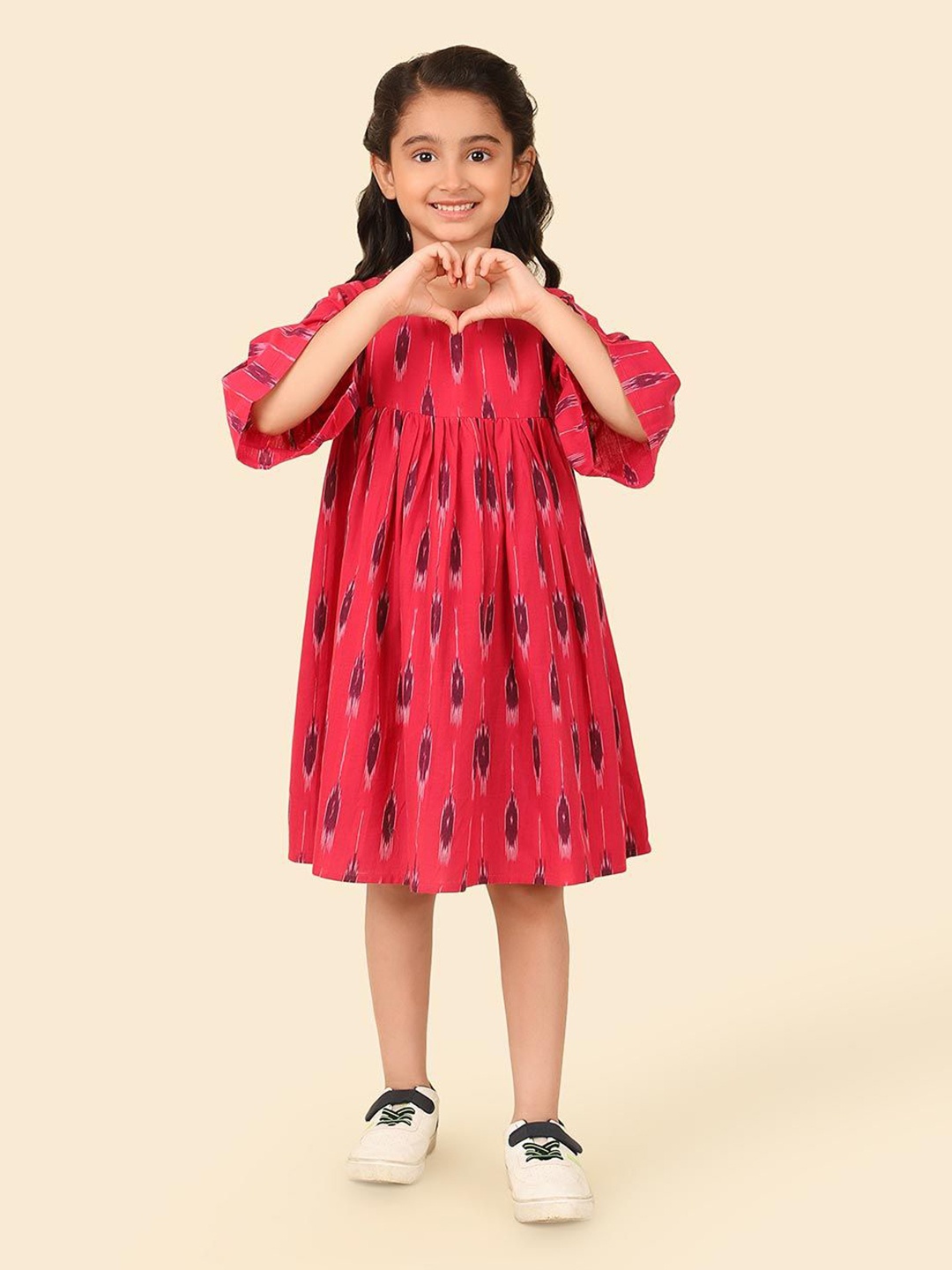 Fabindia Girls Ethnic Motifs Printed Bell Sleeve Gathered or Pleated Fit & Flare Dress, Pink
Fabindia Girls Ethnic Motifs Printed Bell Sleeve Gathered or Pleated Fit & Flare Dress, Pink