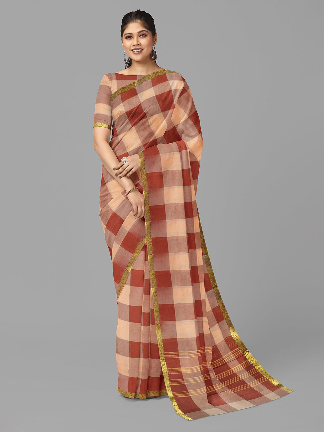 The Chennai Silks Checked Zari Pure Cotton Saree, Beige
The Chennai Silks Checked Zari Pure Cotton Saree, Beige