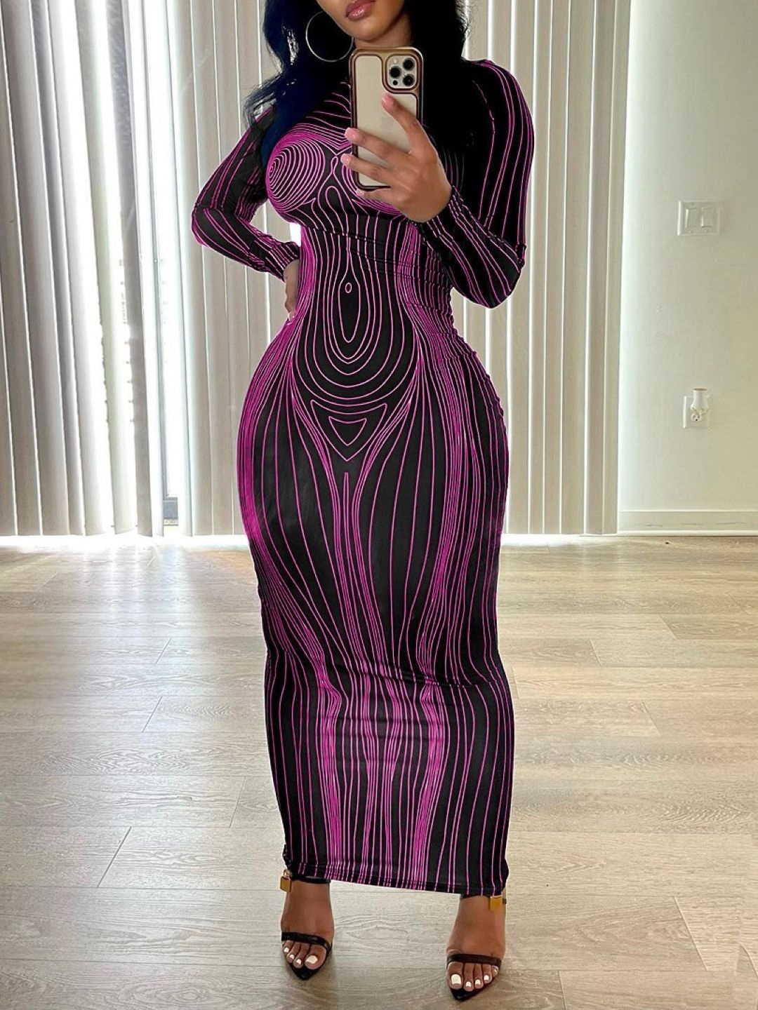 KPOP Women Printed Round Neck Abstract Long Sleeves Bodycon Maxi Dress, Purple
KPOP Women Printed Round Neck Abstract Long Sleeves Bodycon Maxi Dress, Purple