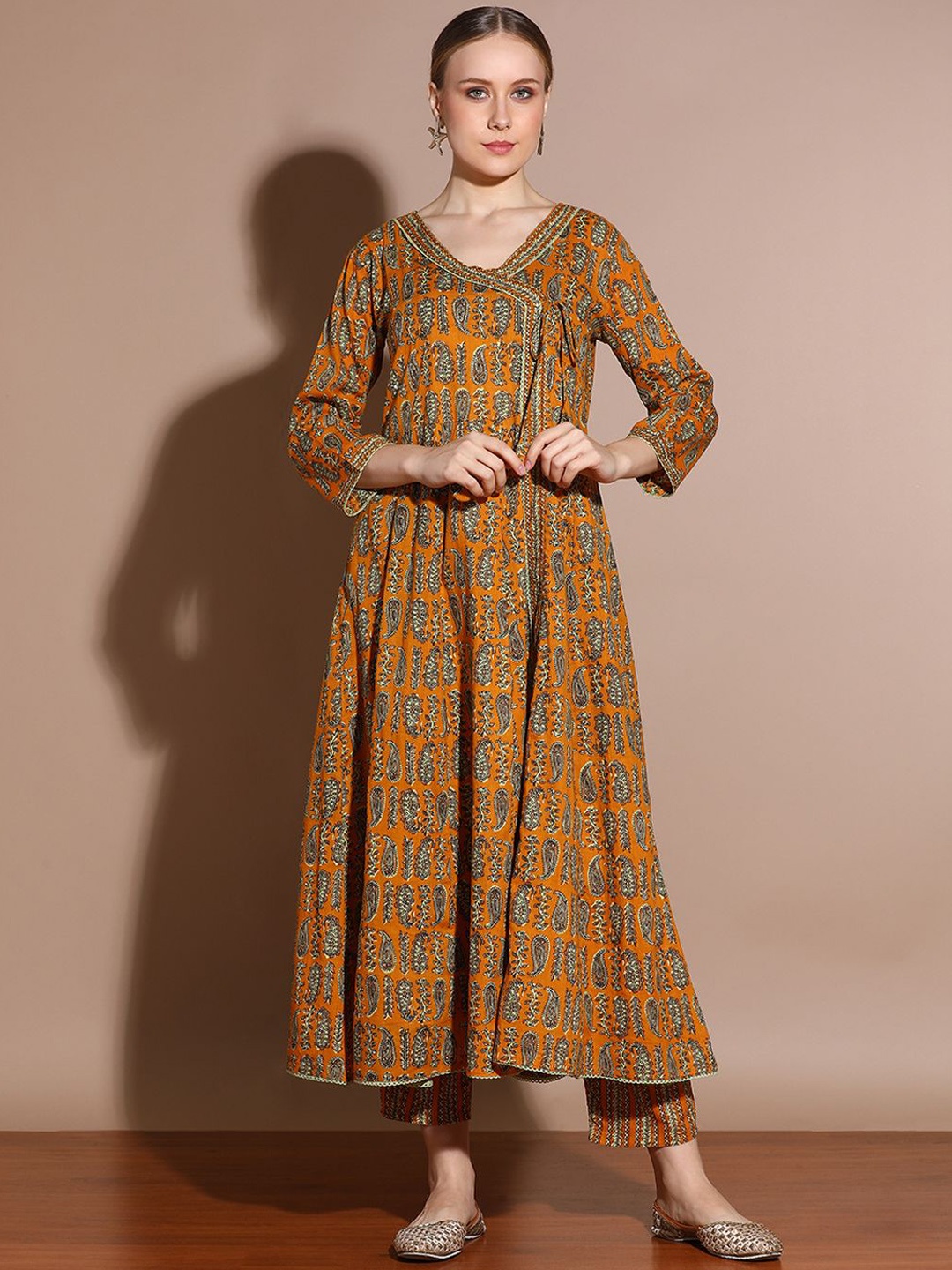 Anouk Mustard Floral Printed Thread Work Angrakha Pure Cotton Anarkali Kurta With Trouser
Anouk Mustard Floral Printed Thread Work Angrakha Pure Cotton Anarkali Kurta With Trouser