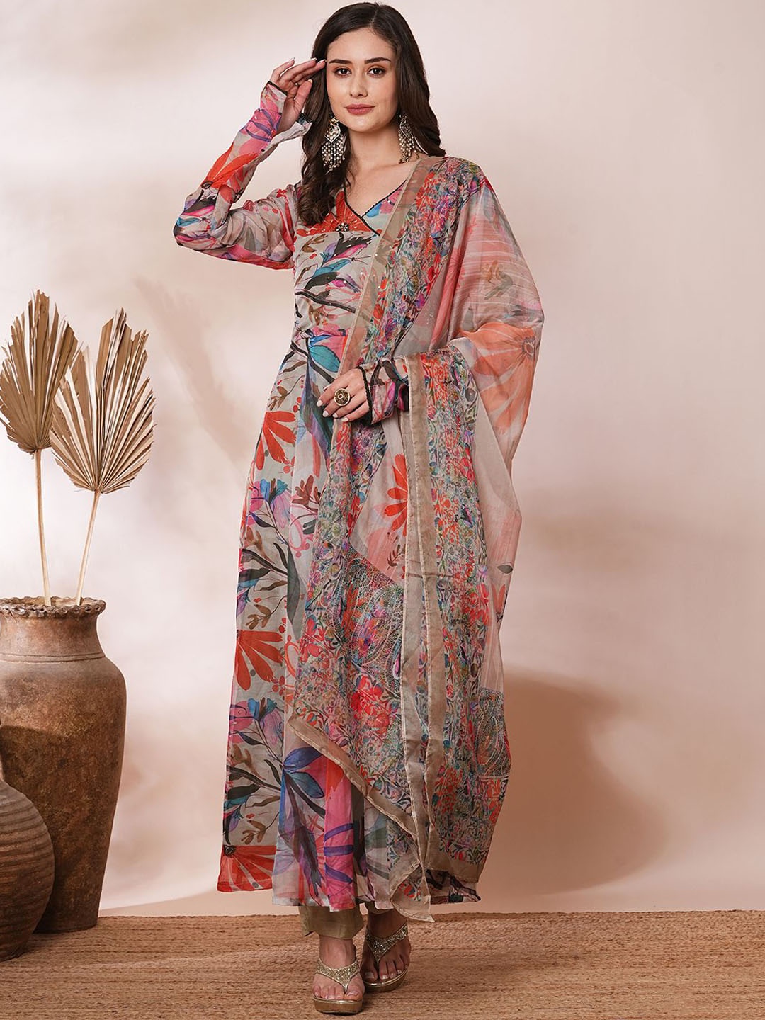 FASHOR Women Floral Printed Panelled Beads and Stones Kurta with Trousers & With Dupatta, Khaki
FASHOR Women Floral Printed Panelled Beads and Stones Kurta with Trousers & With Dupatta, Khaki