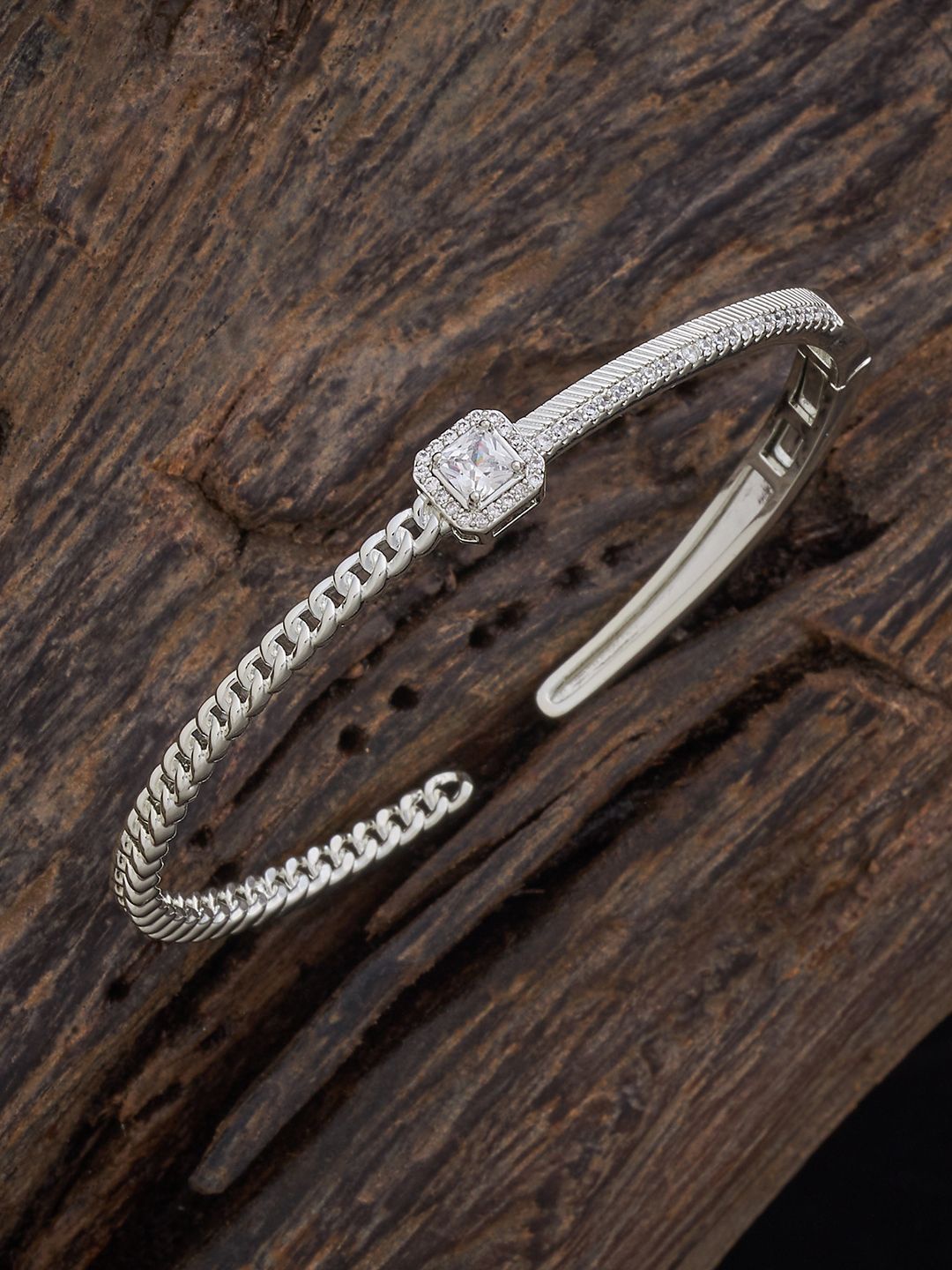 Kushal's Fashion Jewellery Rhodium-Plated Cubic Zirconia Studded Kada Bracelet, Silver
Kushal's Fashion Jewellery Rhodium-Plated Cubic Zirconia Studded Kada Bracelet, Silver