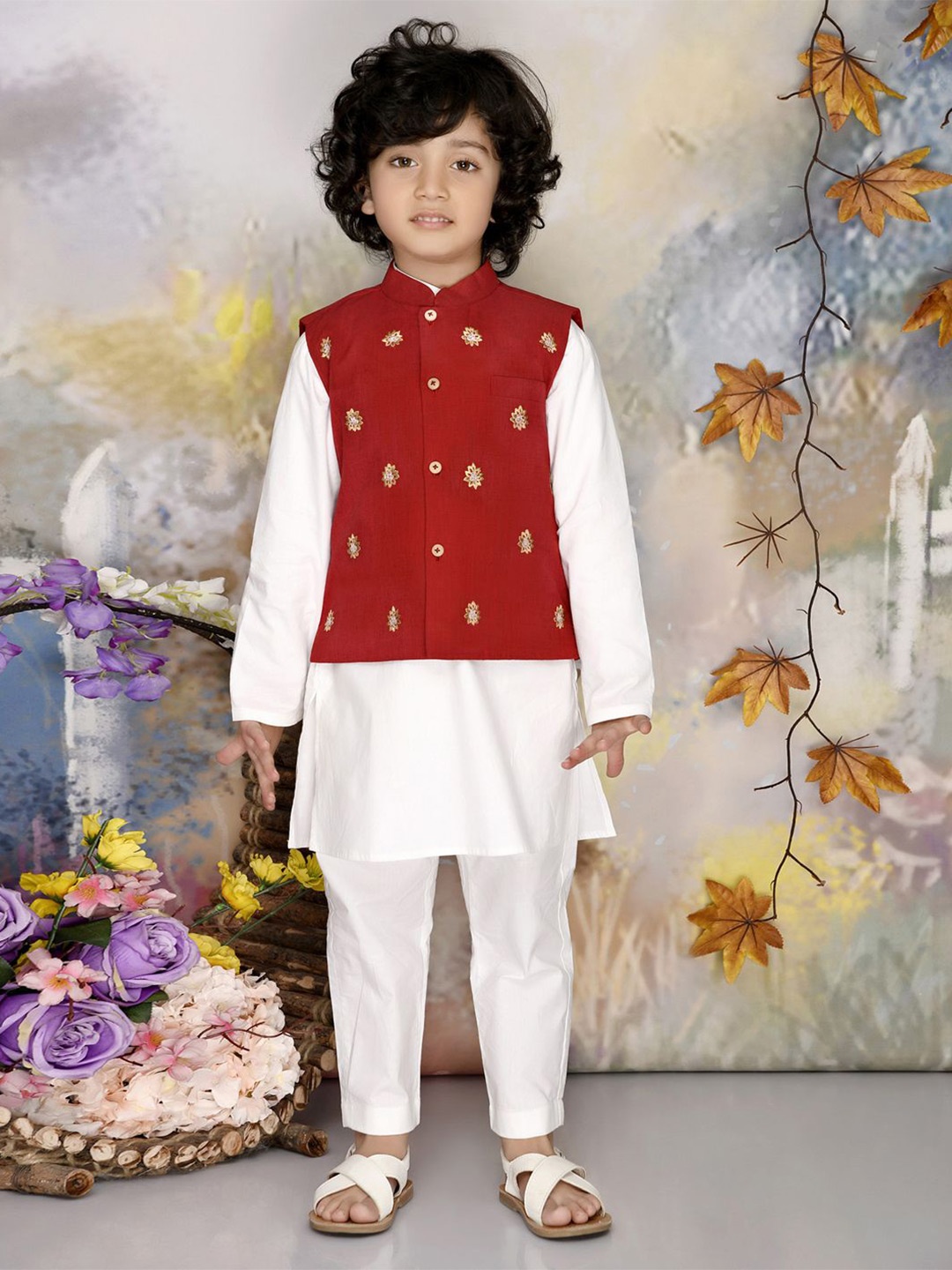 MUDKID Boys Pure Cotton Kurta with Pyjamas Pants & Embroidered Nehru Jacket, Maroon
MUDKID Boys Pure Cotton Kurta with Pyjamas Pants & Embroidered Nehru Jacket, Maroon