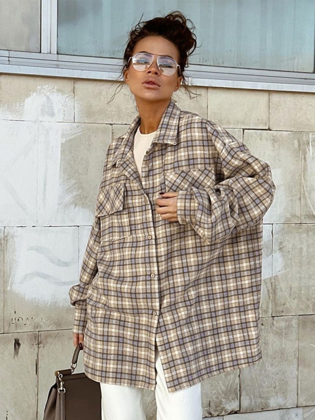 KPOP Women Comfort Spread Collar Tartan Checked Relaxed Fit Casual Shirt, Brown
KPOP Women Comfort Spread Collar Tartan Checked Relaxed Fit Casual Shirt, Brown
