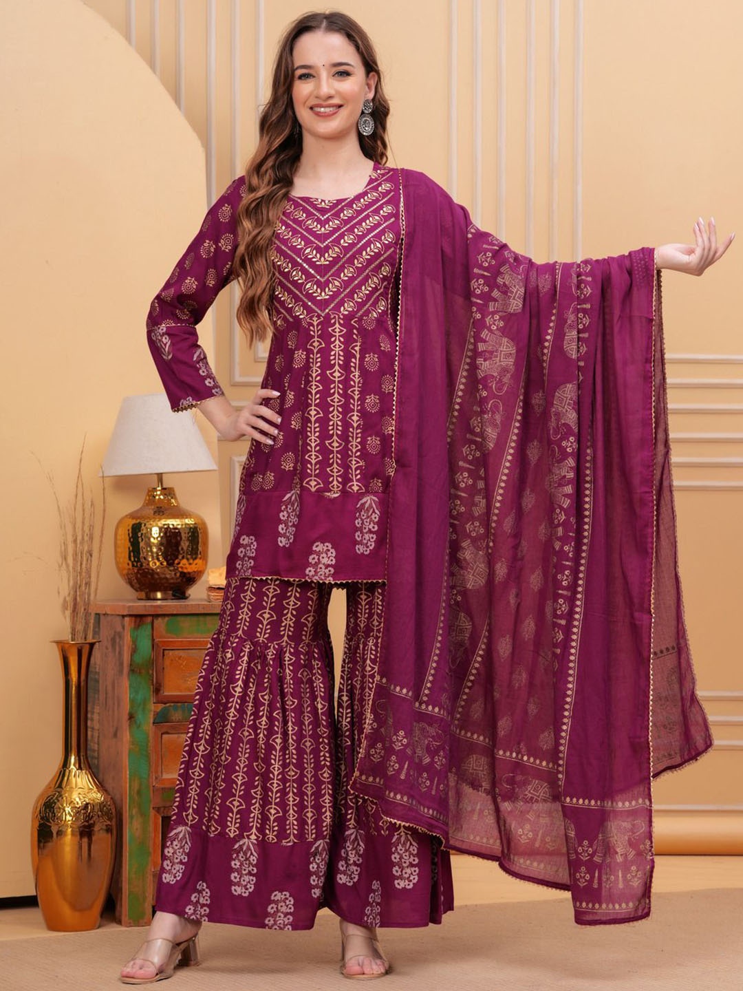 JVSP FASHION Women Ethnic Motifs Printed Regular Pure Cotton Kurta with Trousers & With Dupatta, Purple
JVSP FASHION Women Ethnic Motifs Printed Regular Pure Cotton Kurta with Trousers & With Dupatta, Purple