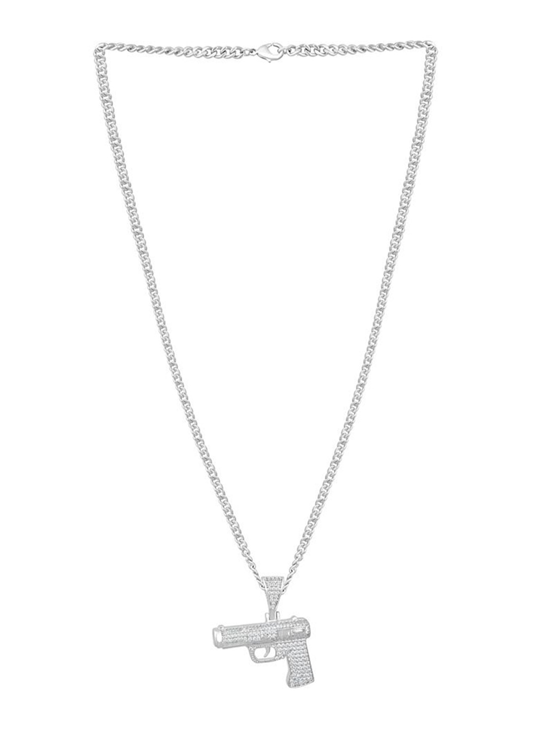 WRAPGAME INDIA Rhodium-Plated Cubic Zirconia Studded Contemporary Pendant with Chain, Silver
WRAPGAME INDIA Rhodium-Plated Cubic Zirconia Studded Contemporary Pendant with Chain, Silver