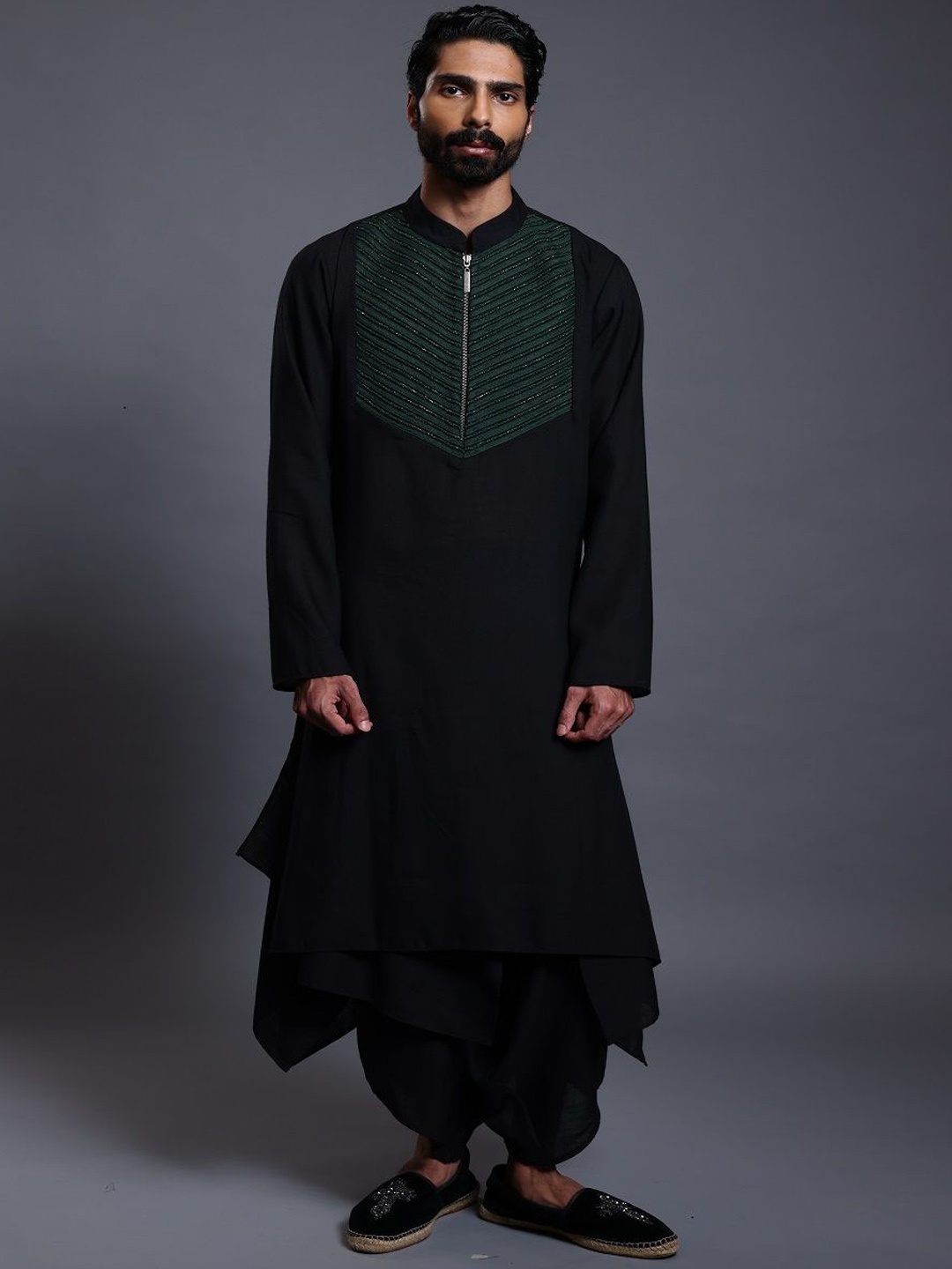 Siddartha Tytler Men Floral Yoke Design Regular Linen Kurta with Dhoti Pants, Black
Siddartha Tytler Men Floral Yoke Design Regular Linen Kurta with Dhoti Pants, Black