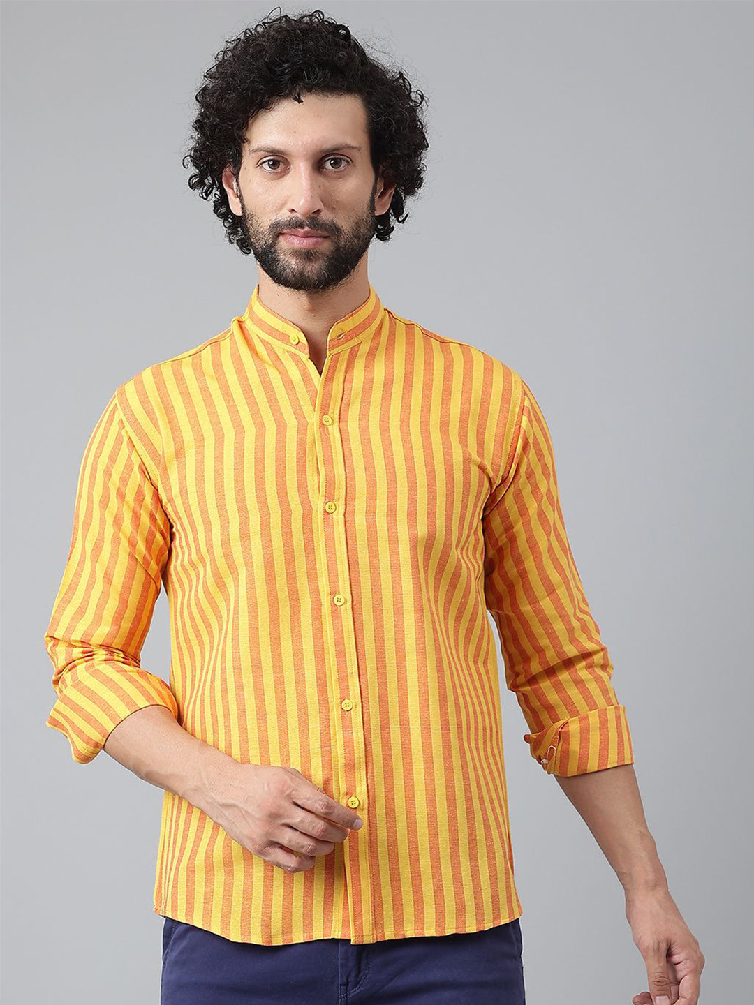 KLOSET BY RIAG Men Classic Band Collar Vertical Striped Cotton Casual Shirt, Mustard 
KLOSET BY RIAG Men Classic Band Collar Vertical Striped Cotton Casual Shirt, Mustard