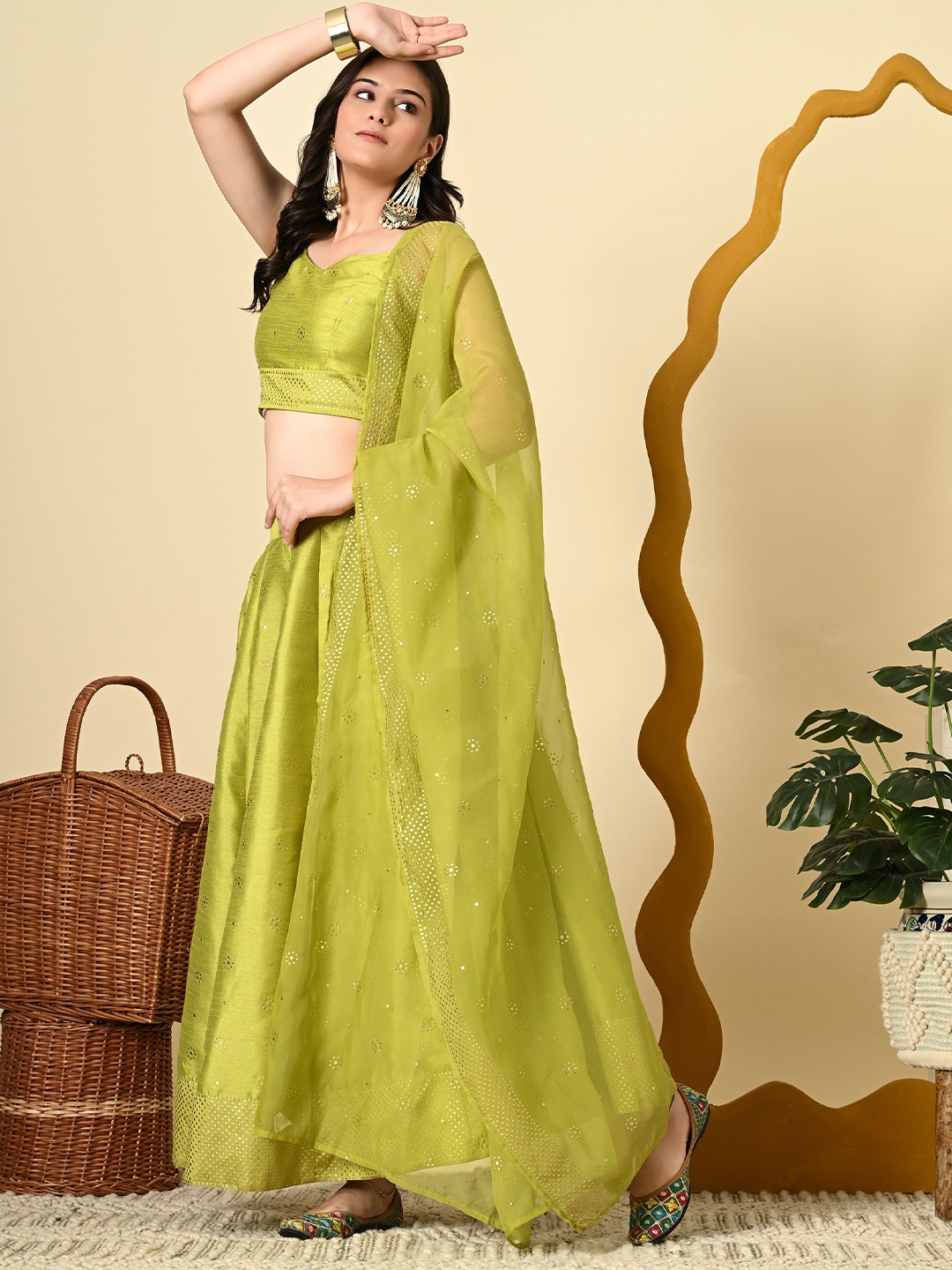 CRENOL THREADS Embellished Beads and Stones Ready to Wear Lehenga & Blouse With Dupatta, Lime green
CRENOL THREADS Embellished Beads and Stones Ready to Wear Lehenga & Blouse With Dupatta, Lime green