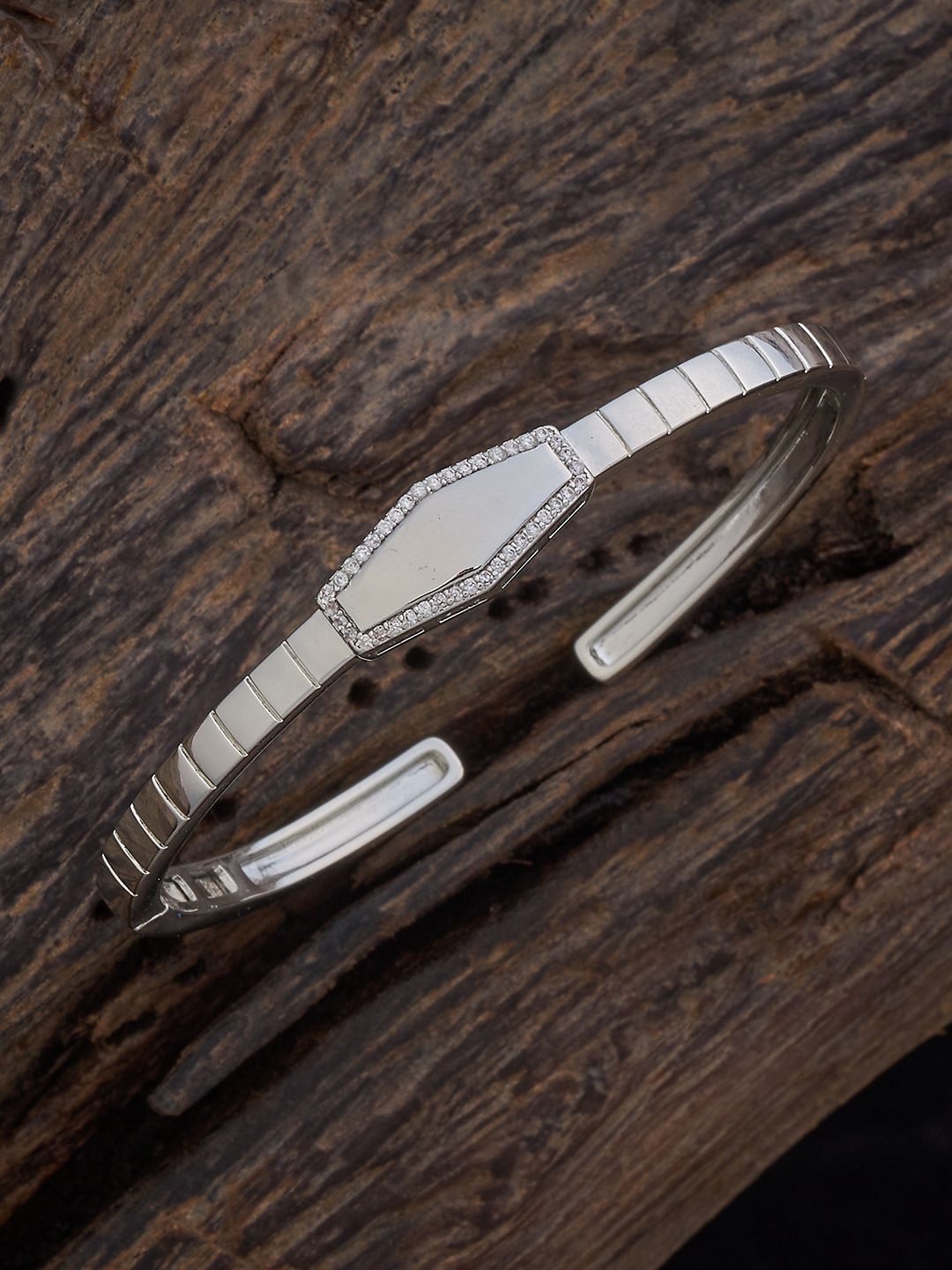 Kushal's Fashion Jewellery Rhodium-Plated Cubic Zirconia Studded Kada Bracelet, Silver
Kushal's Fashion Jewellery Rhodium-Plated Cubic Zirconia Studded Kada Bracelet, Silver