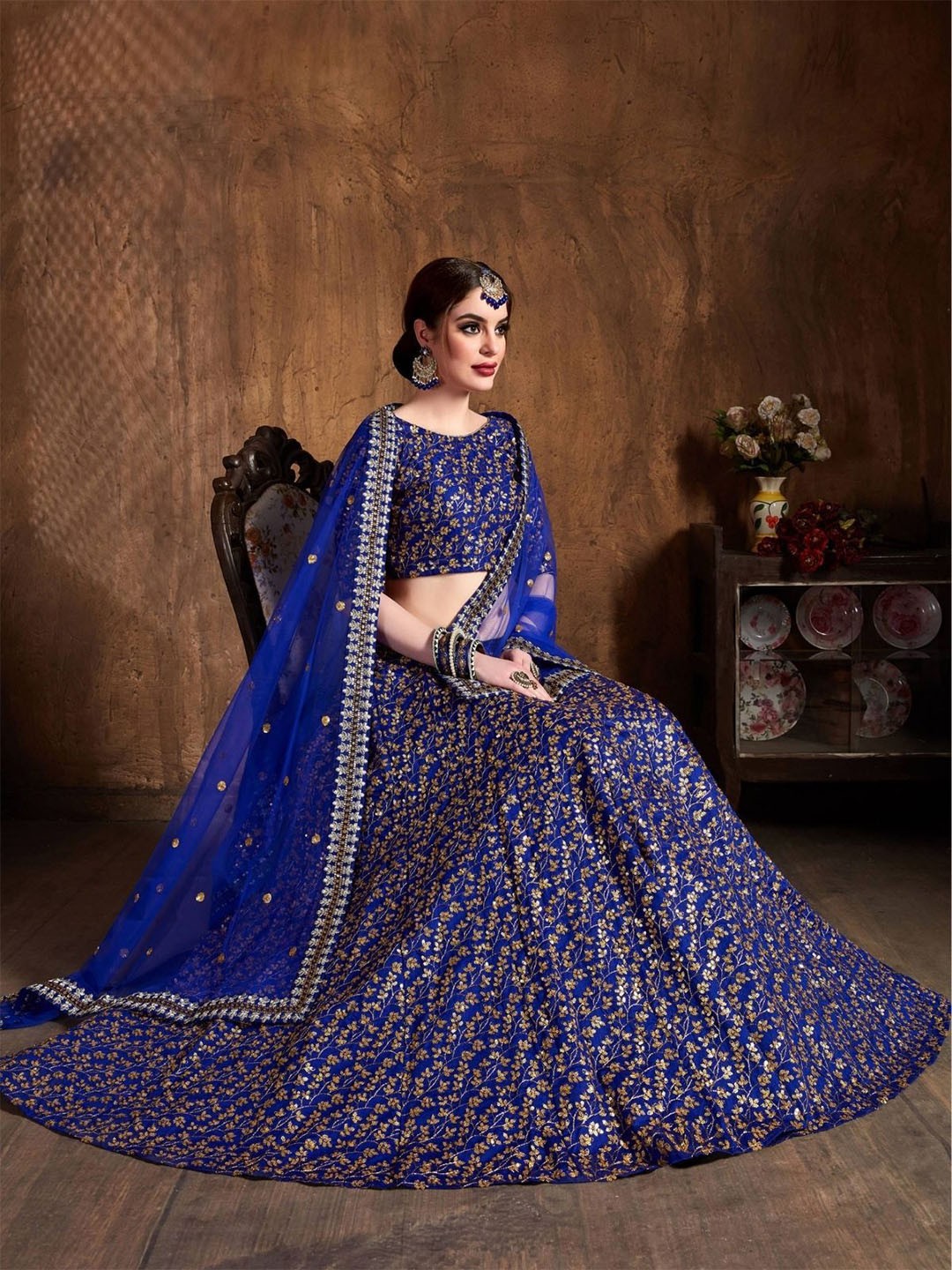 ODETTE Embroidered Sequinned Semi-Stitched Lehenga & Blouse With Dupatta, Blue
ODETTE Embroidered Sequinned Semi-Stitched Lehenga & Blouse With Dupatta, Blue