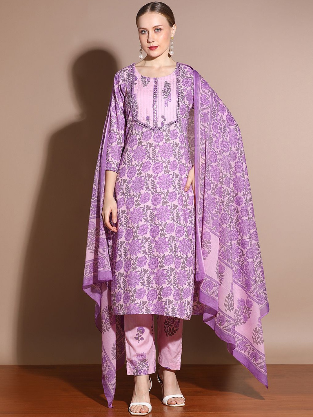 Anouk Purple Floral Embroidered Mirror Work Pure Cotton Straight Kurta &Trouser & Dupatta
Anouk Purple Floral Embroidered Mirror Work Pure Cotton Straight Kurta &Trouser & Dupatta