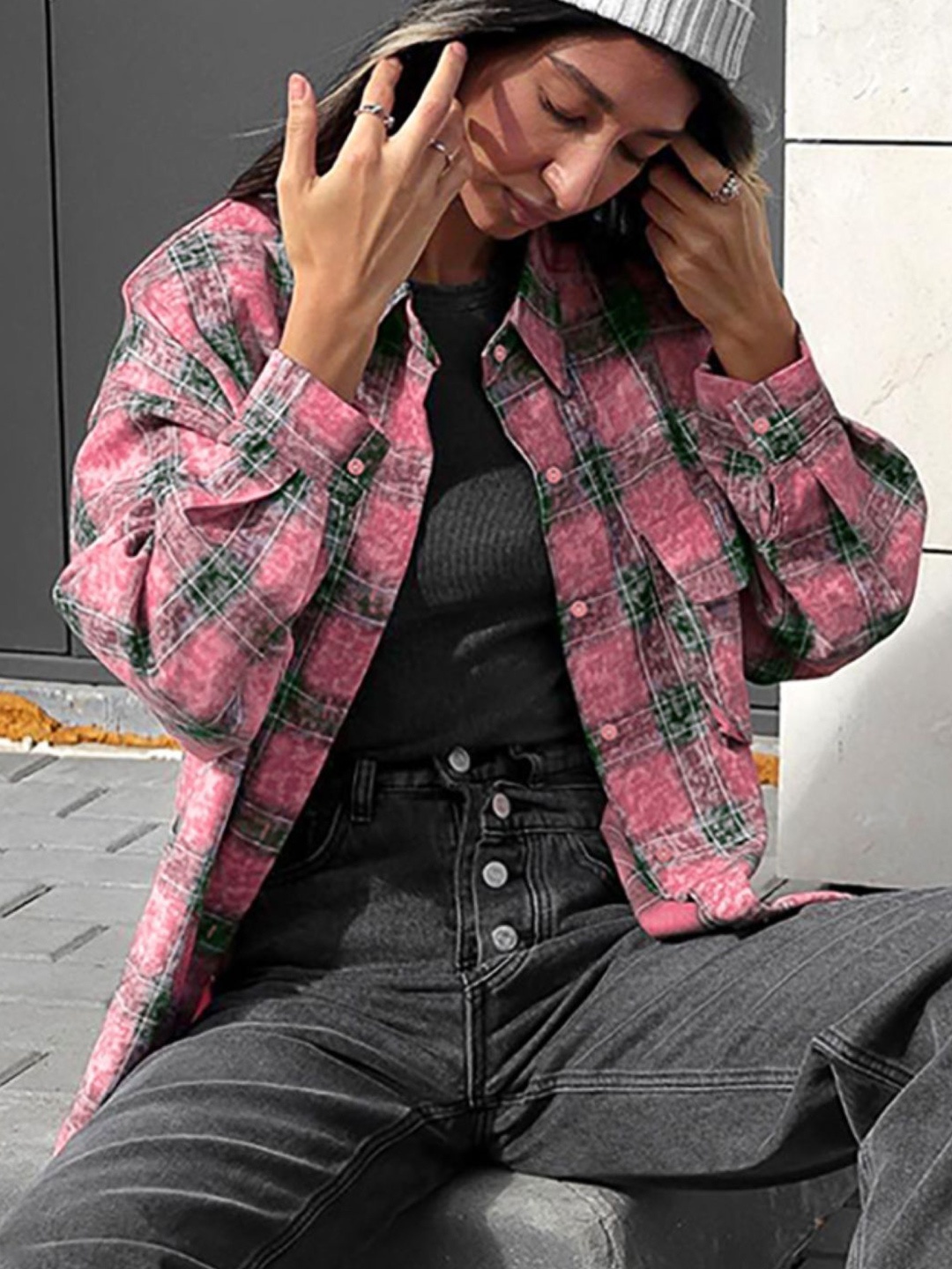 KPOP Women Comfort Spread Collar Shepherd Checked Cotton Relaxed Fit Casual Shirt, Pink
KPOP Women Comfort Spread Collar Shepherd Checked Cotton Relaxed Fit Casual Shirt, Pink