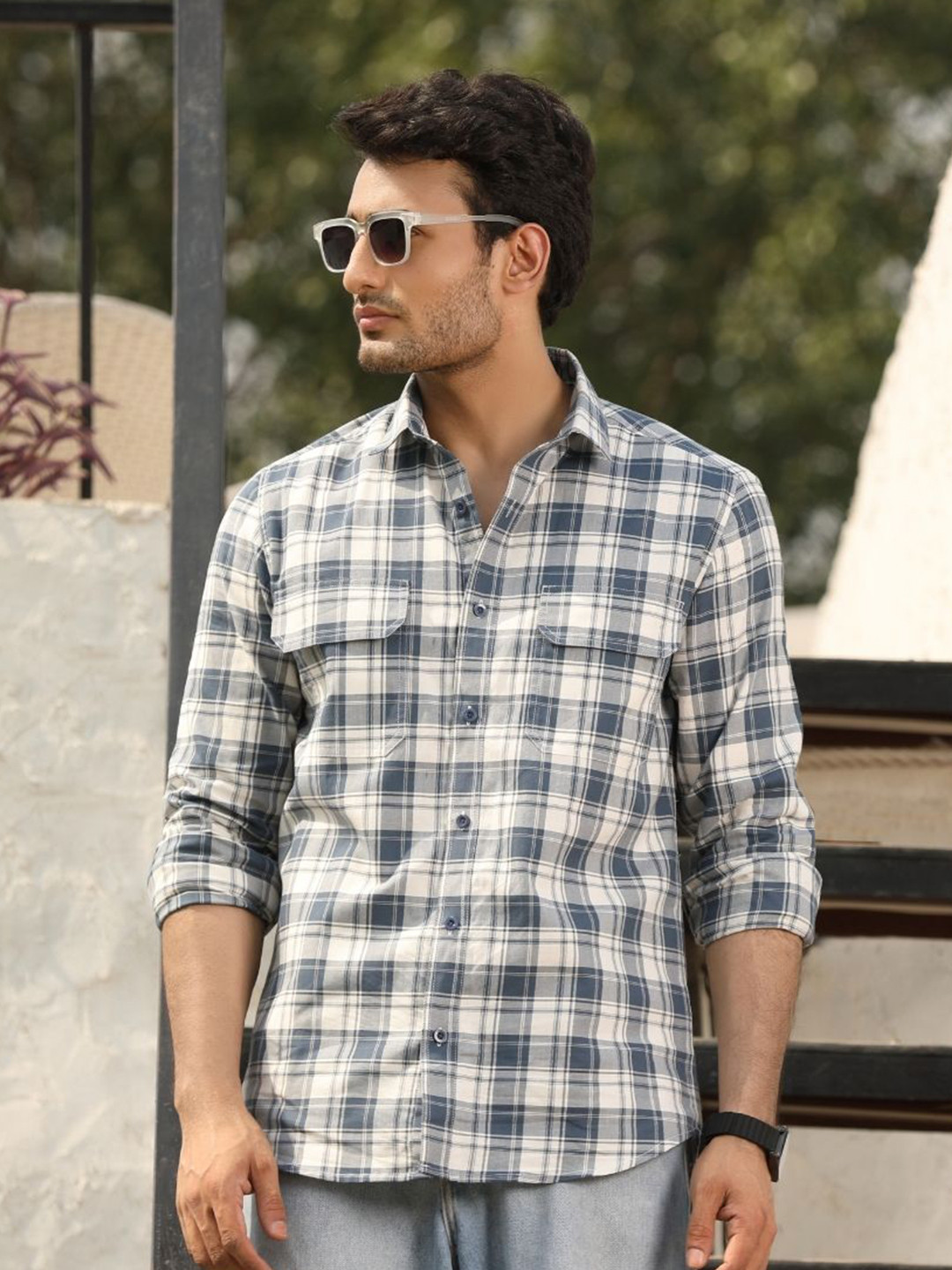 PERCH Men India Slim Spread Collar Tartan Checked Cotton Casual Shirt, Blue 
PERCH Men India Slim Spread Collar Tartan Checked Cotton Casual Shirt, Blue