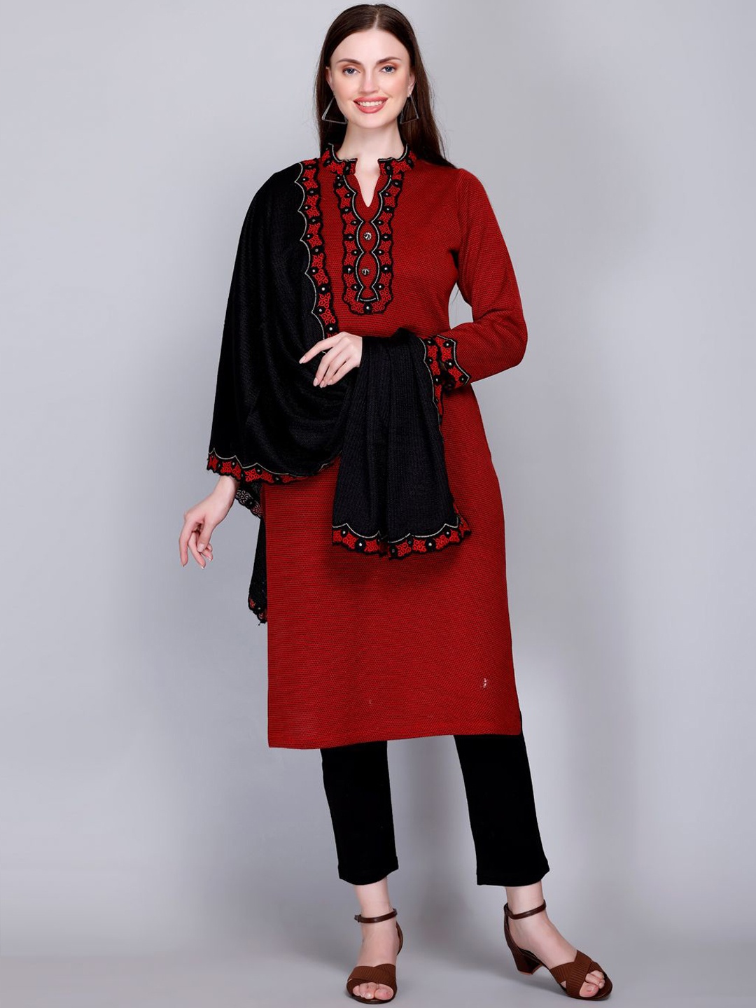 Trooika Ethnic Motifs Embroidered Thread Work Straight Kurta with Trousers & With Dupatta, Red
Trooika Ethnic Motifs Embroidered Thread Work Straight Kurta with Trousers & With Dupatta, Red