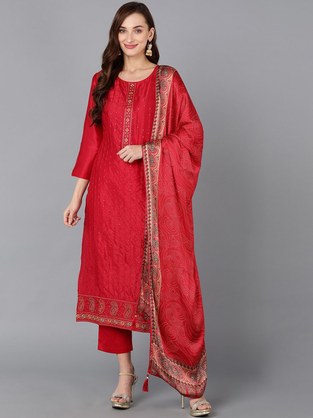 KALINI Women Floral Embroidered Regular Sequinned Kurta with Trousers & With Dupatta, Maroon
KALINI Women Floral Embroidered Regular Sequinned Kurta with Trousers & With Dupatta, Maroon
