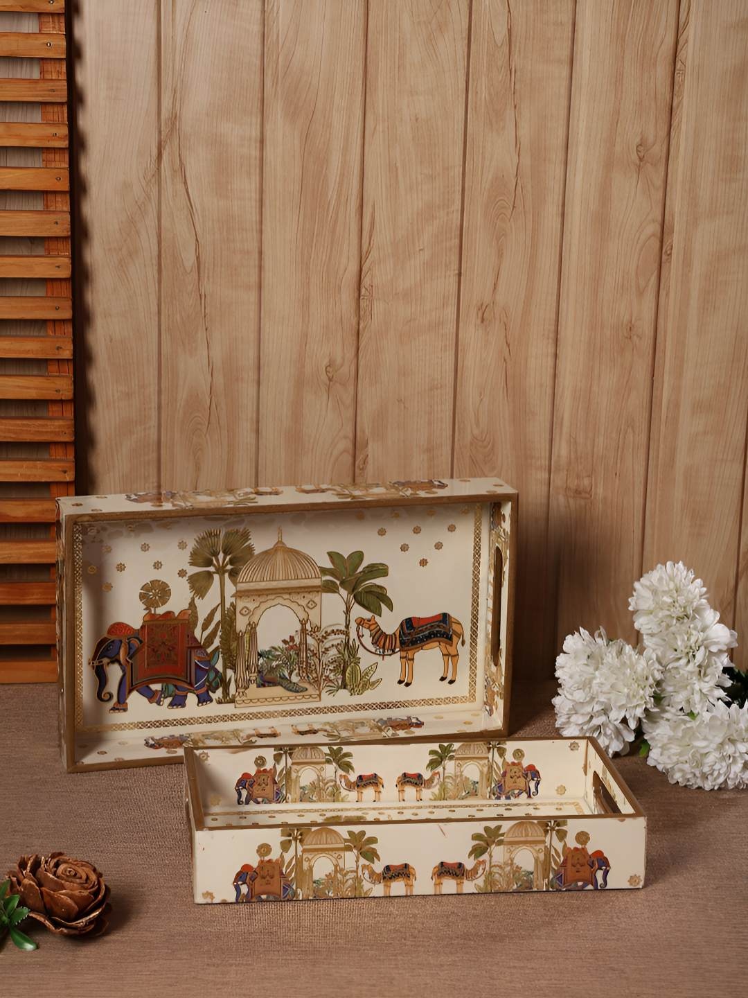 HomeShastra Royal camel Beige & Brown 2 Pieces Printed Wooden Easy To Clean Serving Tray
HomeShastra Royal camel Beige & Brown 2 Pieces Printed Wooden Easy To Clean Serving Tray